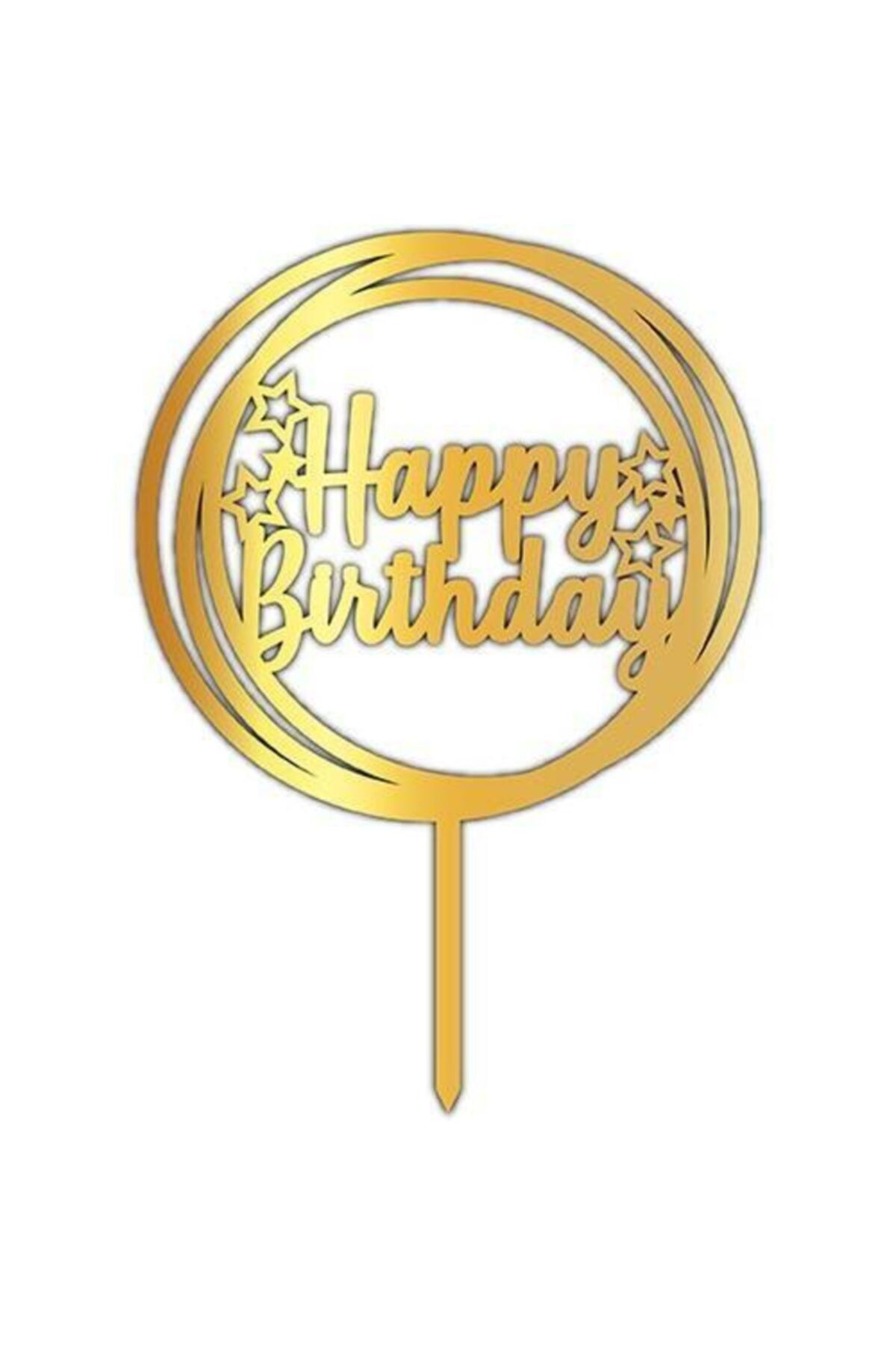 Doğumgünü Marketim Pasta Üzeri Pleksi Yazı Gold Happy Birthday