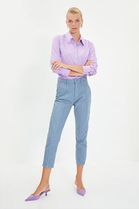 TRENDYOLMİLLA Mavi Dikiş Detaylı Yüksek Bel Mom Jeans TWOAW22JE0467
