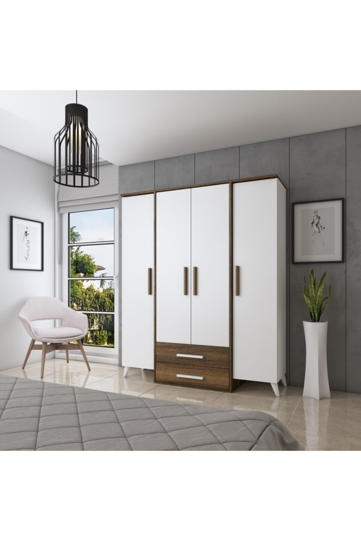 tiatedarik Sinem 4 Kapaklı 2 Çekmeceli Gardırop