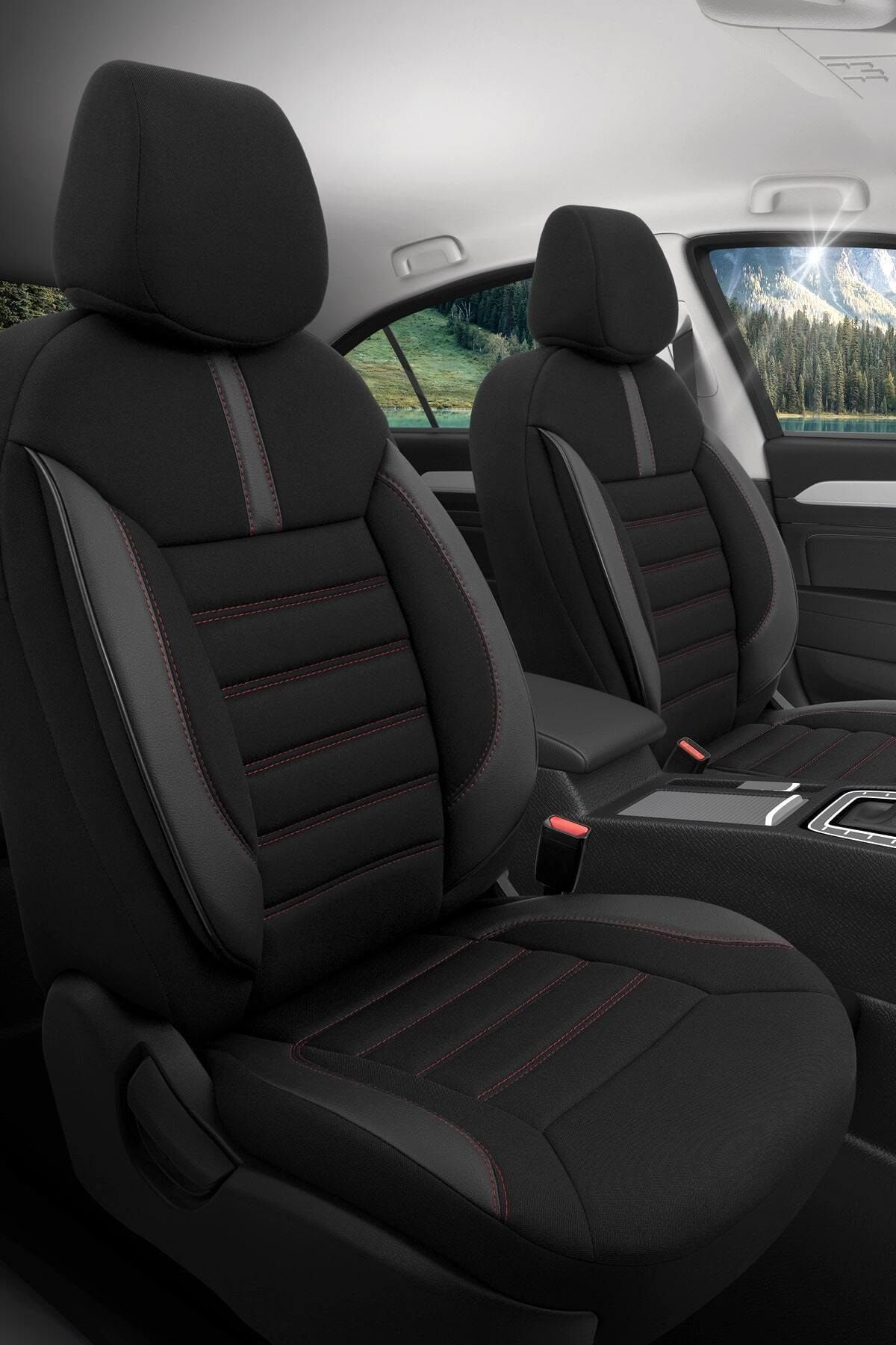 Otom Airbag Dikişli Ortopedik Yüksek Kalite Oto Koltuk Kılıfı Tam Set - Limited Design Siyah-kırmızı