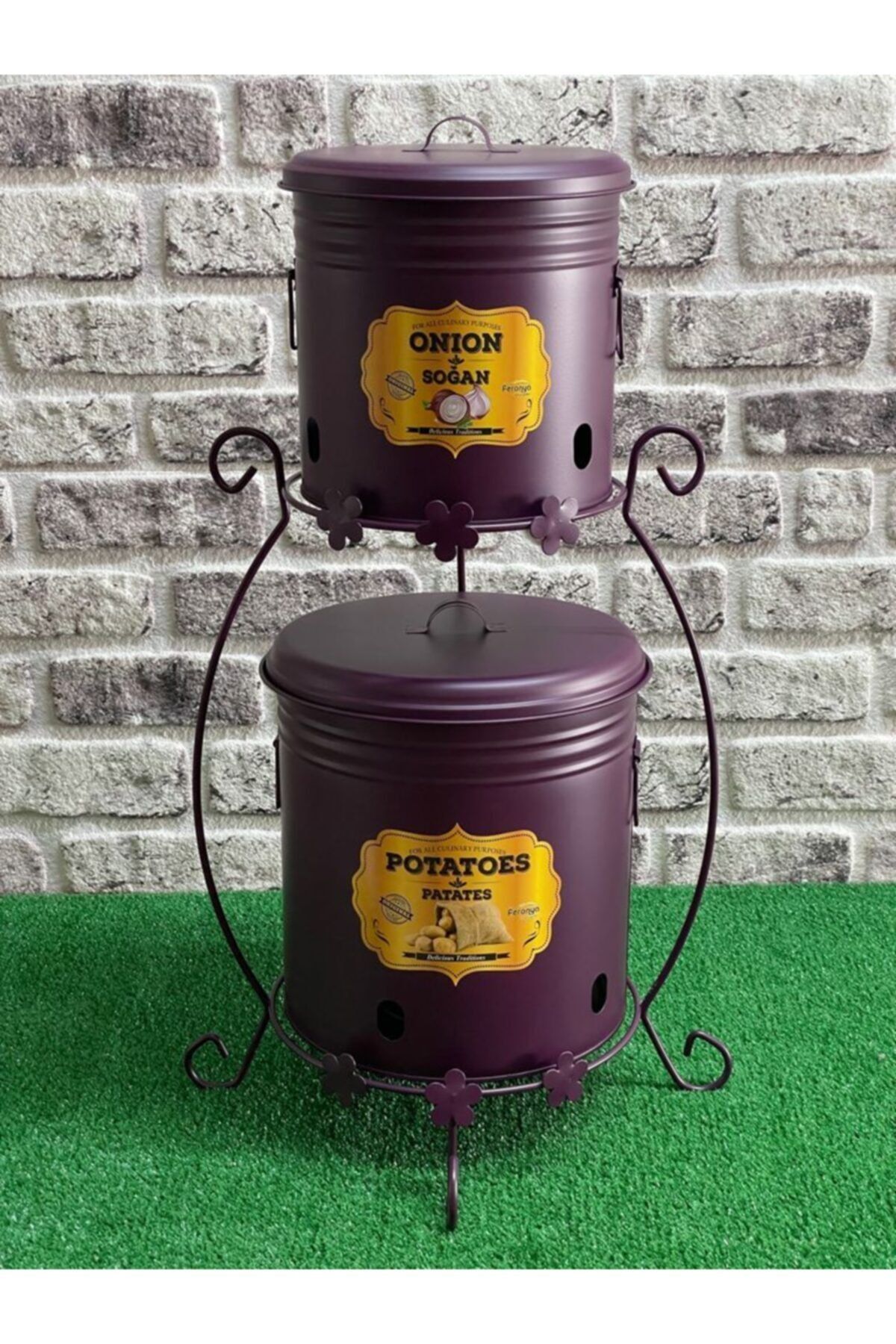 Feronyahome & Garden 2'li Standlı Mürdüm Patates Soğan Kovası