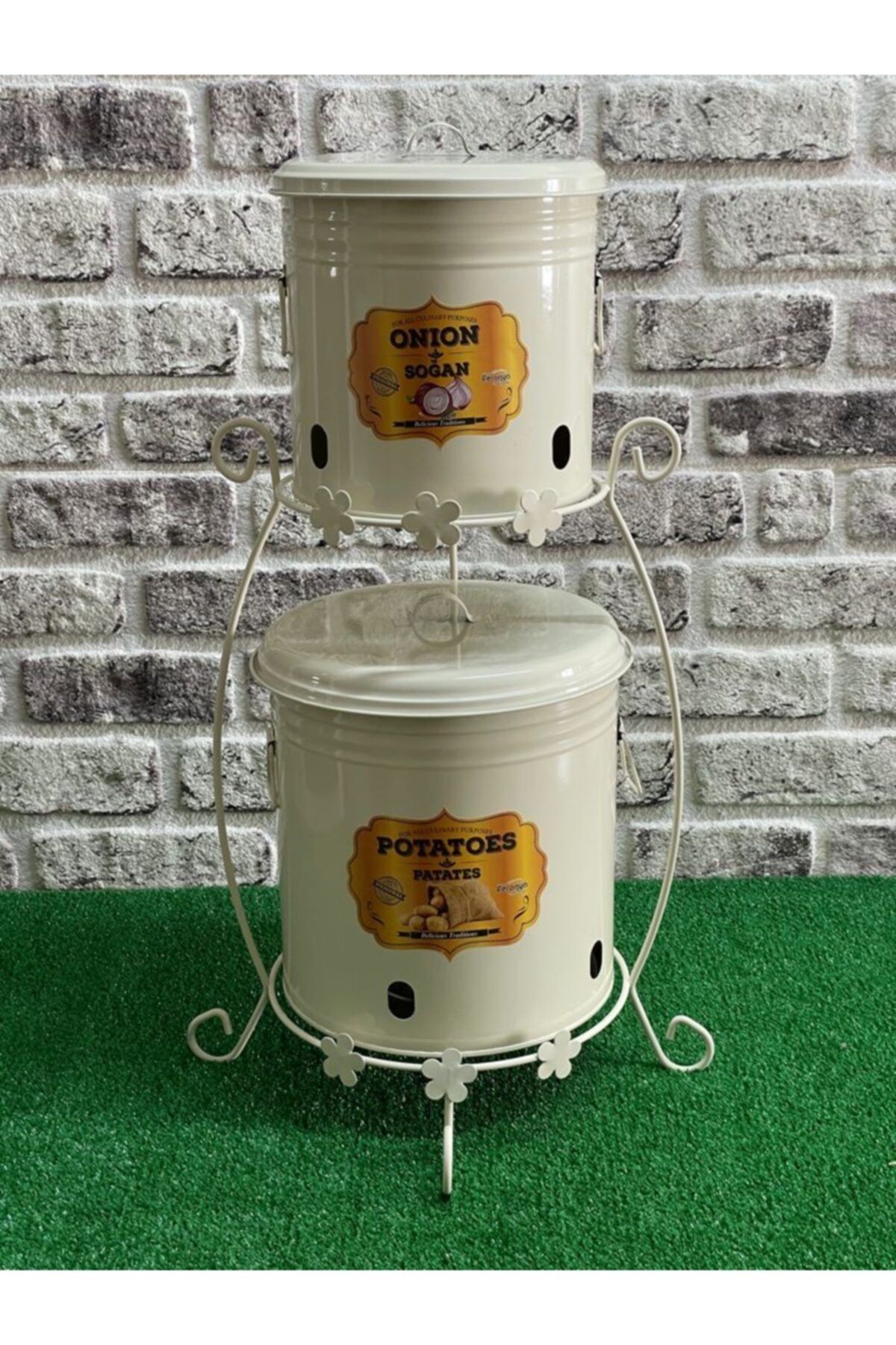 Feronyahome & Garden 2'li Standlı Krem Patates Soğan Kovası