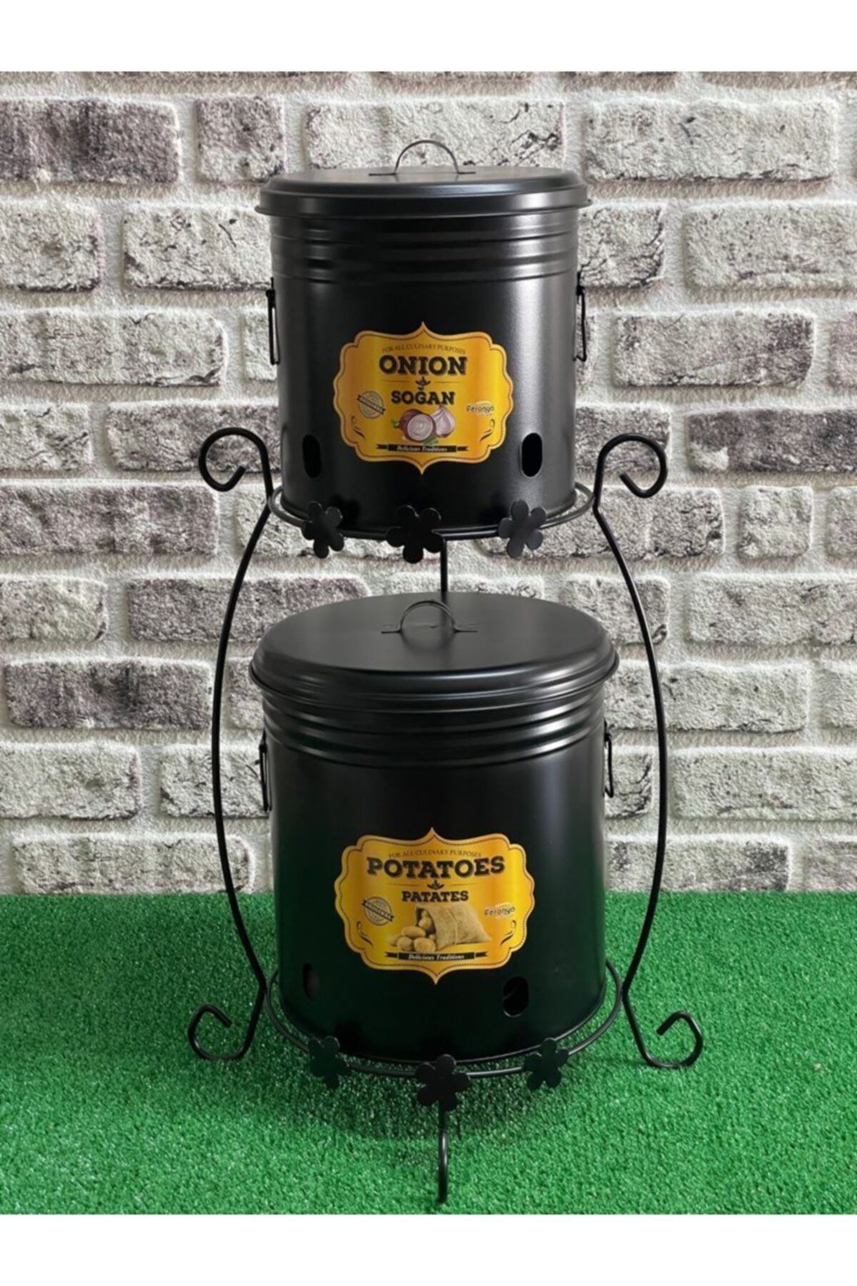 Feronyahome & Garden 2'li Standlı Siyah Patates Soğan Kovası
