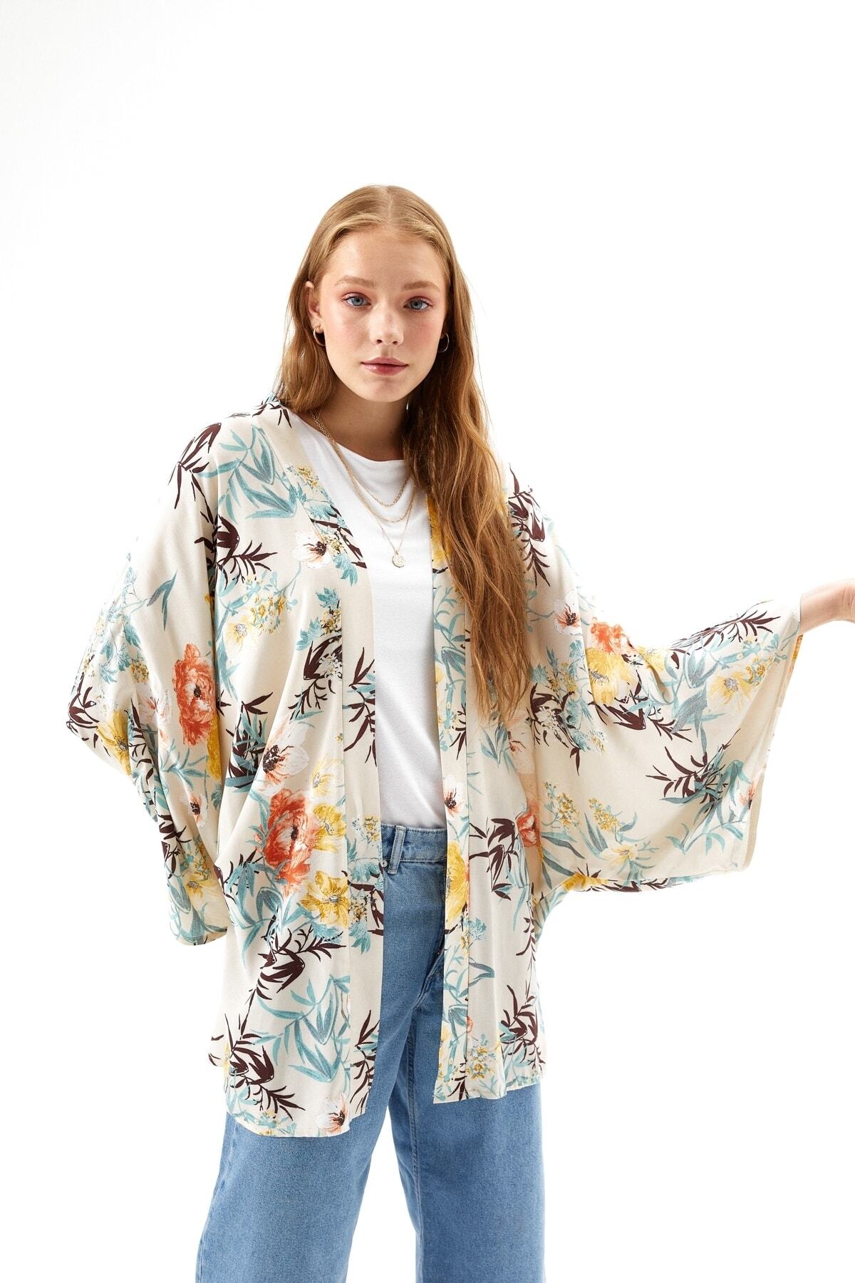 Muni Muni Desenli Kimono-50410-1-krem
