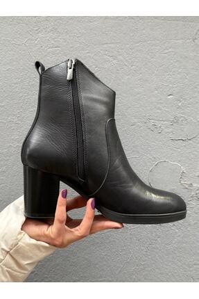 HAKİKİ DERİ TOPUKLU KADIN BOT, TERMO KAYMAZ TABAN, SICAK İÇ ASTAR Image 2