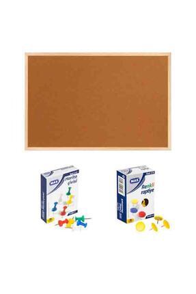 60x90 cm Ahşap Çerçeve Mantar Pano + 1 Paket Harita Çivisi + 1 Paket Raptiye  PAN116 Image 0