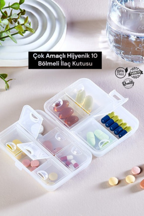 Kapaklı 10 Bölmeli İlaç Saklama Kutusu 10 Bölmeli Hap Saklama Kutusu - İğne Kutusu - BPA İÇERMEZ Image 0