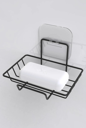 Siyah Yapışkanlı Katı Sabunluk Banyo Mutfak Lavabo Metal Katı Sabunluk ve Süngerlik Image 0