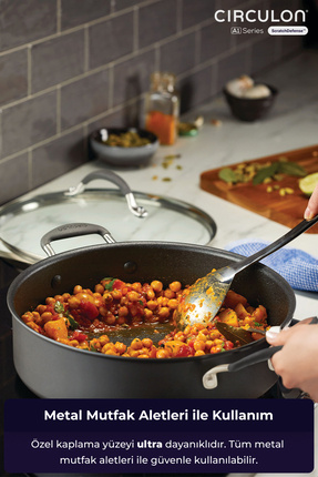 A1 Serisi ScratchDefense Çizilmez Yapışmaz Cam Kapaklı Sığ Tencere - 28 CM Image 6