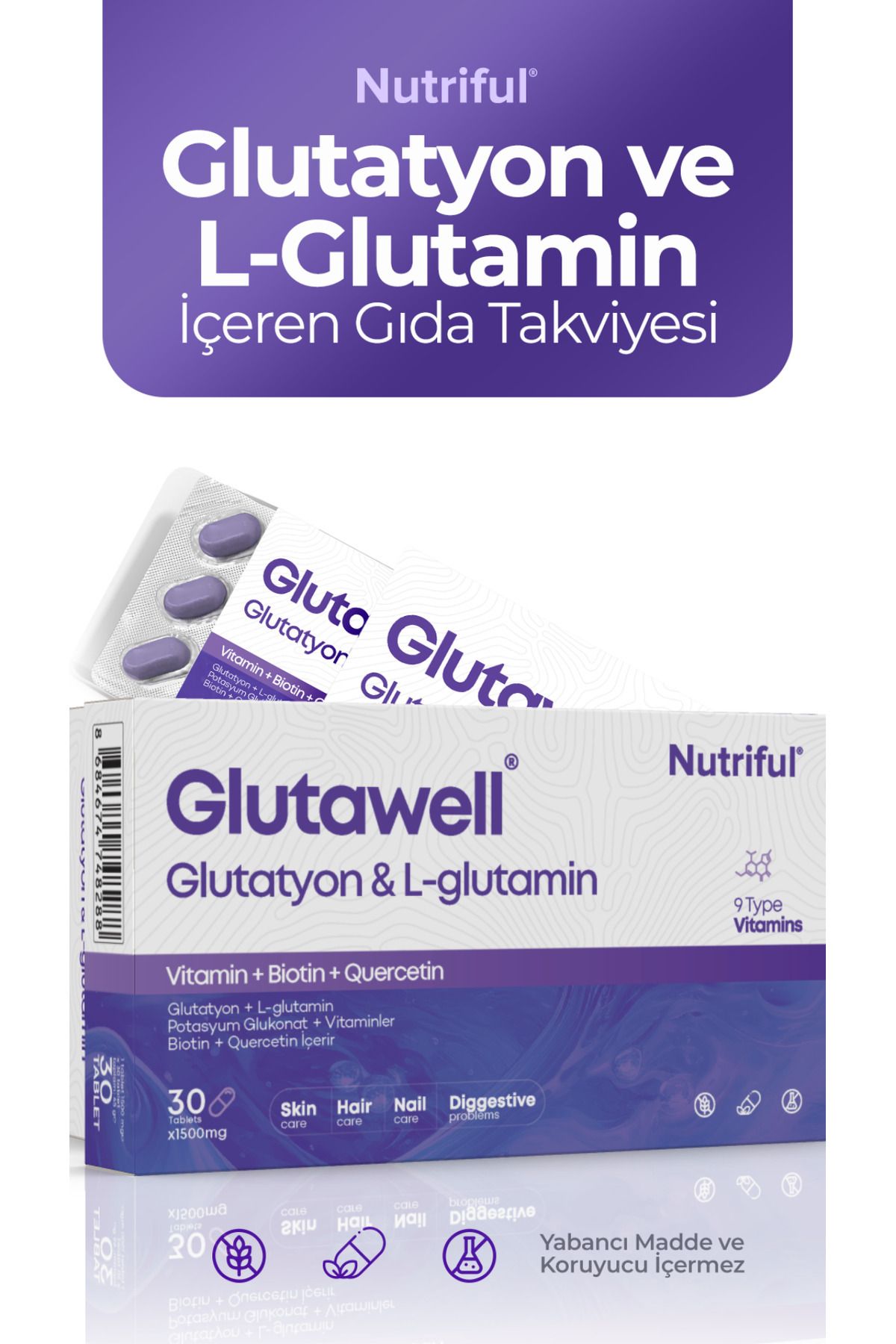 قرص GlutaWell 60 حاوی گلوتاتیون و ال-گلوتامین