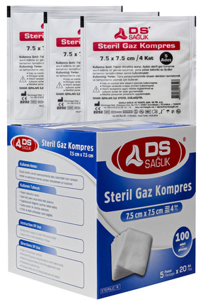 DS SAĞLIK STERİL GAZ KOMPRES 7,5CMX7,5CM 100 ADET Image 0