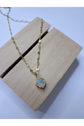 Taşlı gold çelik kolye Image 0