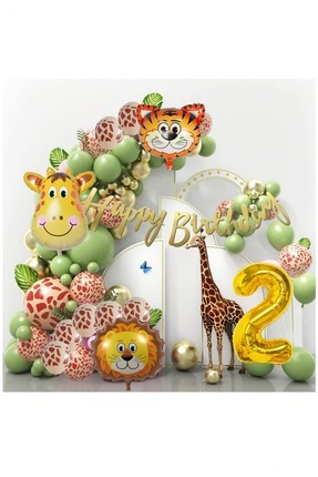 2 Yaş Safari Temalı Folyo Lüks Zincir Balon Seti Image 0