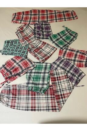 ( 3 Adet Karışık Desenli ) Mevsimlik Bel Lastikli Kadın Pijama Gündelik Ev Giyim Pijama & Eşofman Image 0