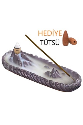 Geri Akış Dağ Temalı Seramik Şelale Tütsülük (çubuk Tütsüye Uygundur) Image 0