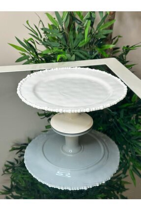 Boncuklu Porselen Ayaklı Sunumluk Tabak Servis Stand İkramlık 25 cm Image 0