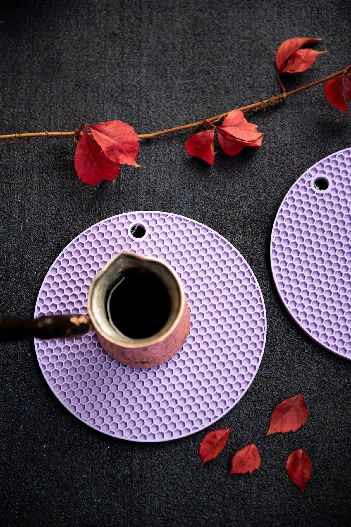 ست 2 عدد تریوت گرد سیلیکونی طرح دار لانه زنبوری، دستگاه ساخت کلبورابستی، زیرلیوانی قوری