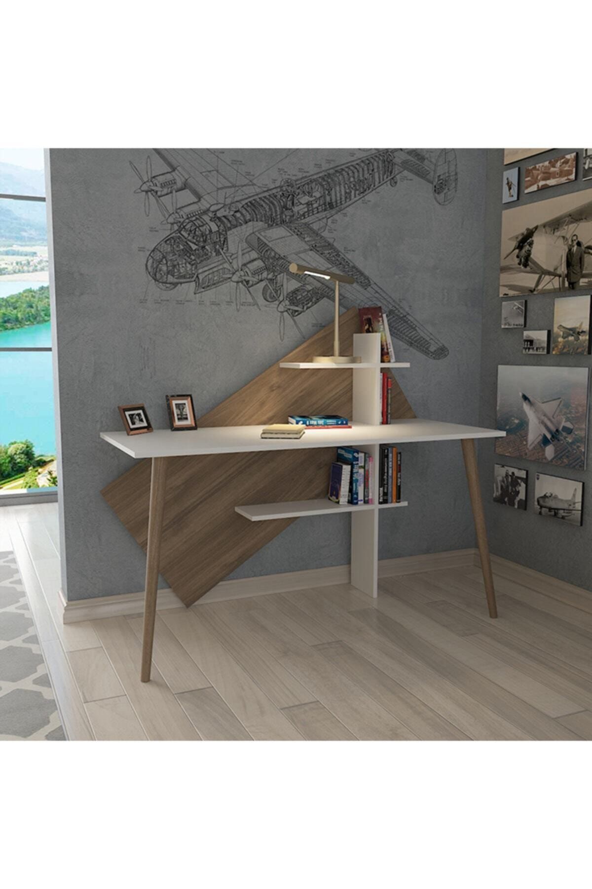 lagomood Rüzgar Çalışma Masası Beyaz & Ceviz
