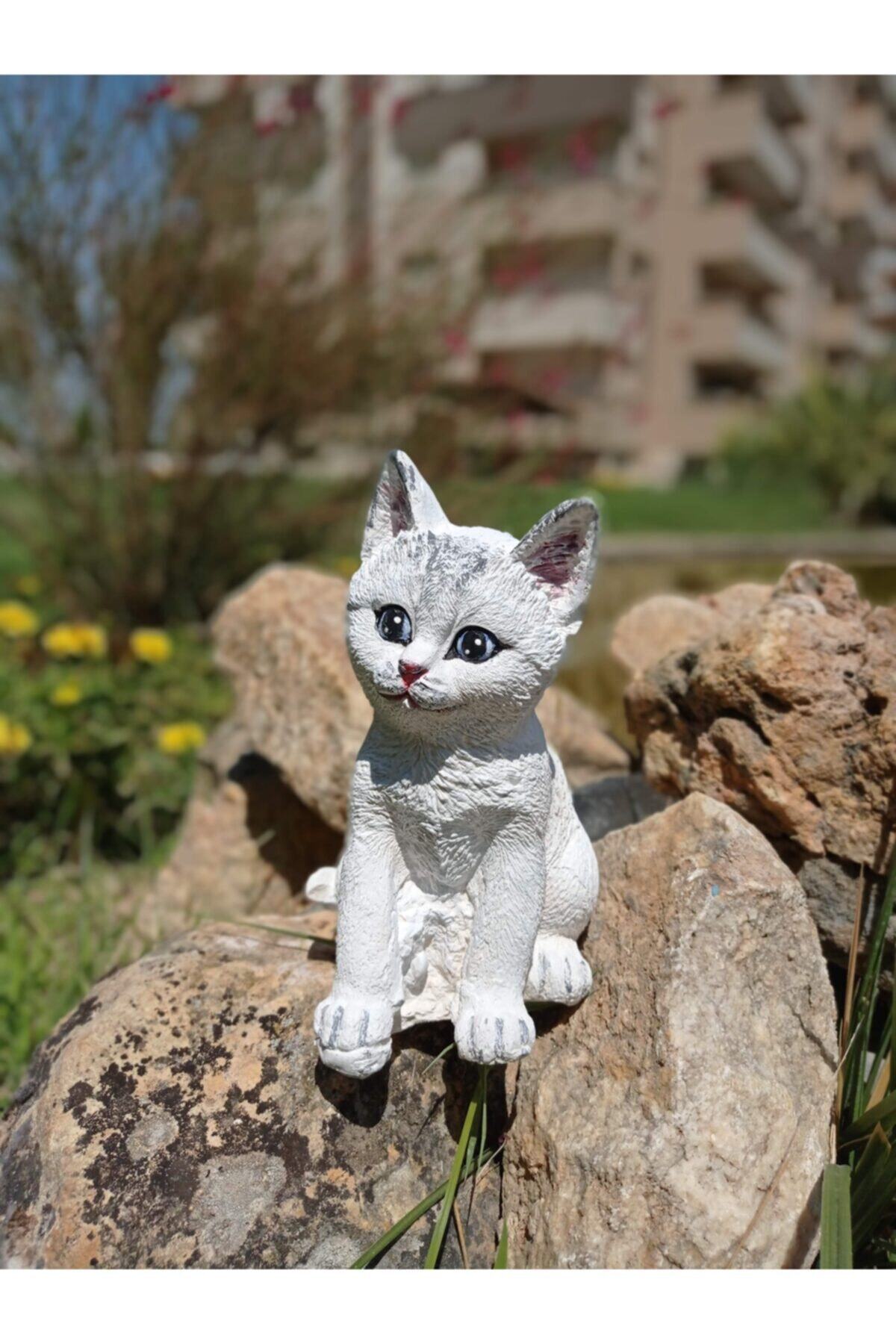 BilgeCe hoMe Dekoratif Beyaz Tüylü Kedi Biblo