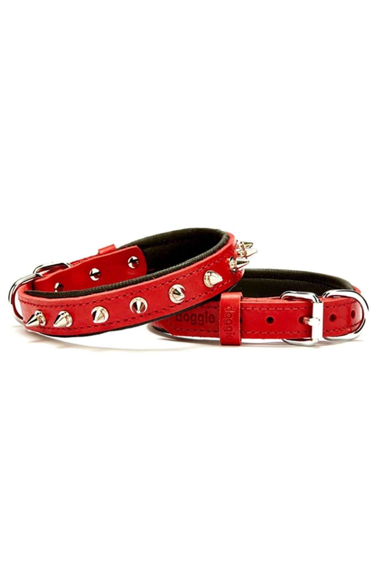 Doggie Konfor Deri Çivili Boyun Tasması 2x30-35cm Kırmızı