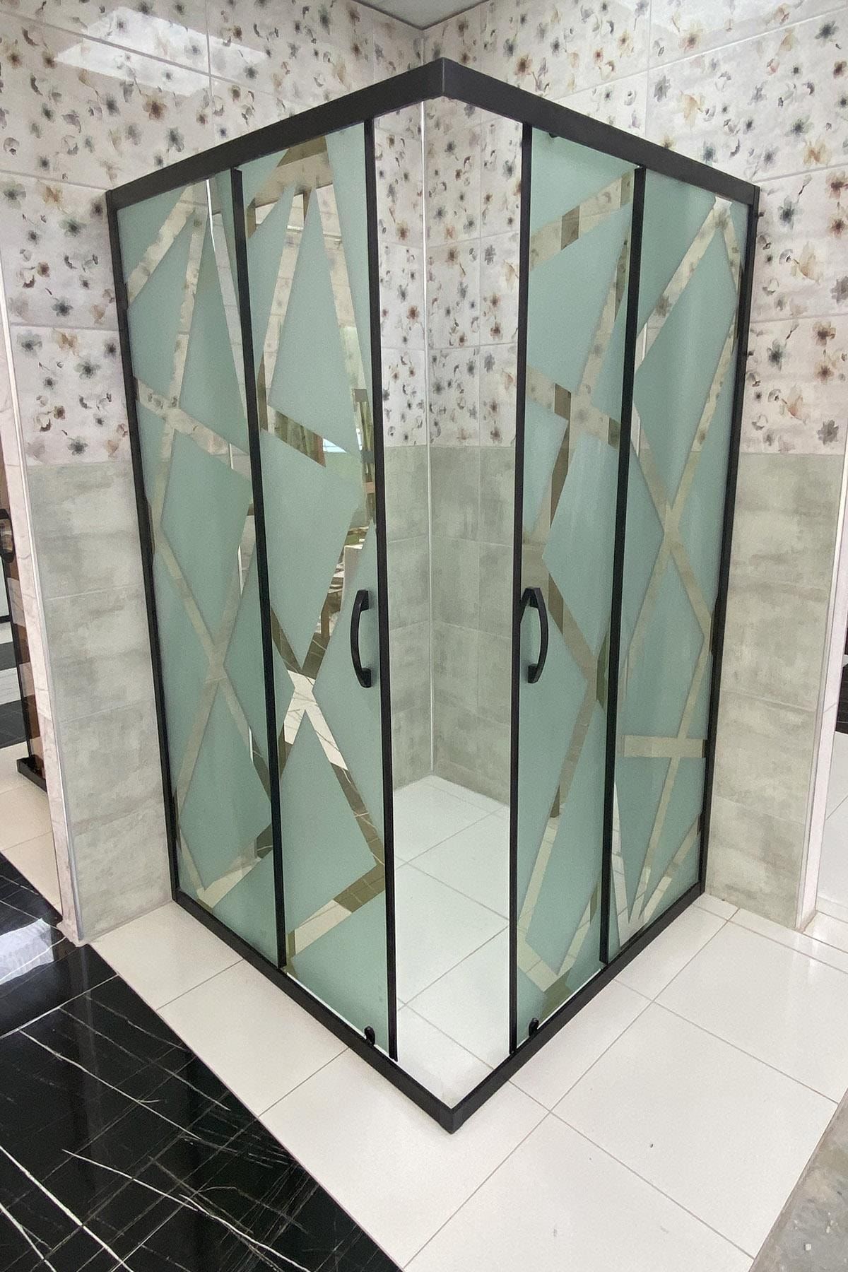 AVRUPA DUŞ 85x150x180 Cm Siyah Tentesol Desenli 5mm Camlı Yükseklik 180 Cm Duşakabin