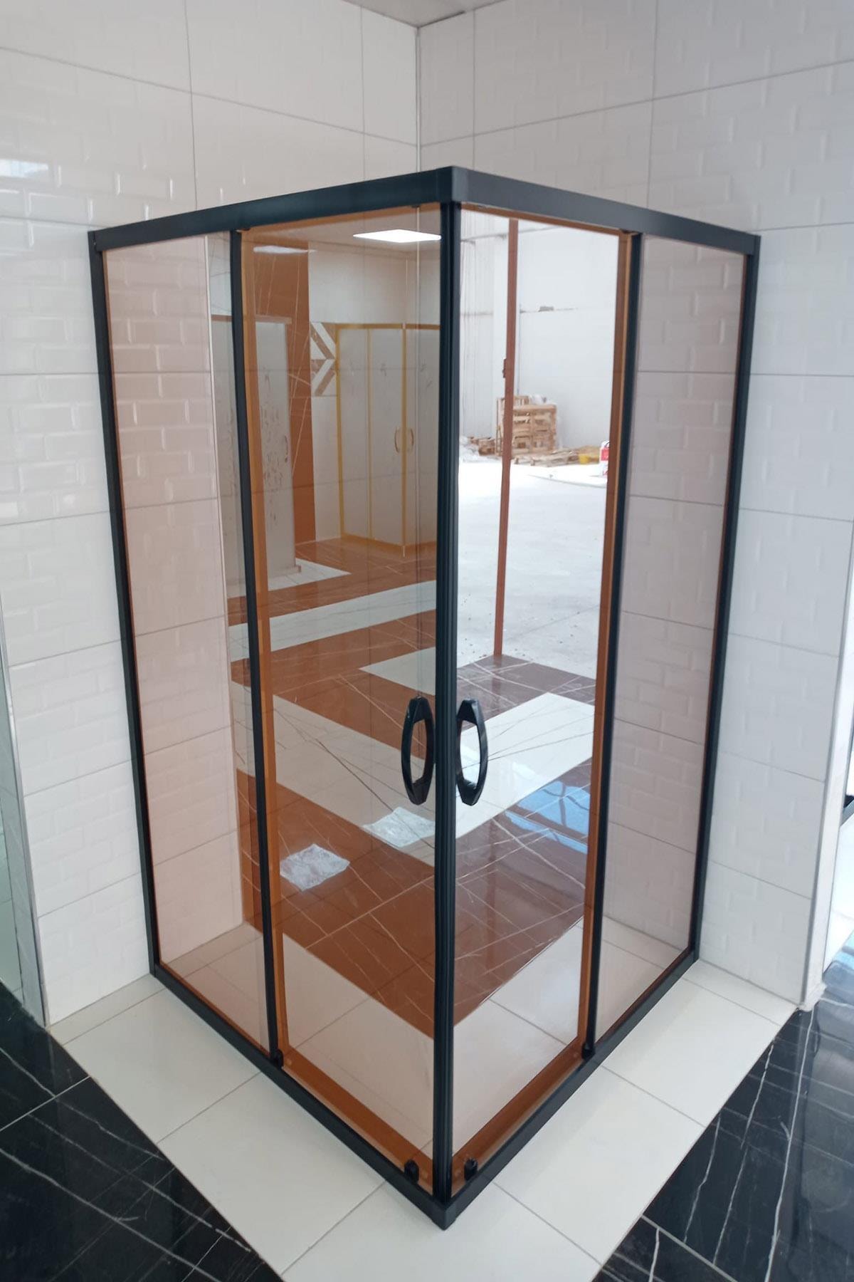 AVRUPA DUŞ 95x145x180 Cm Siyah Profil Pembe Tentesol 5mm Camlı Yükseklik 180 Cm Duşakabin