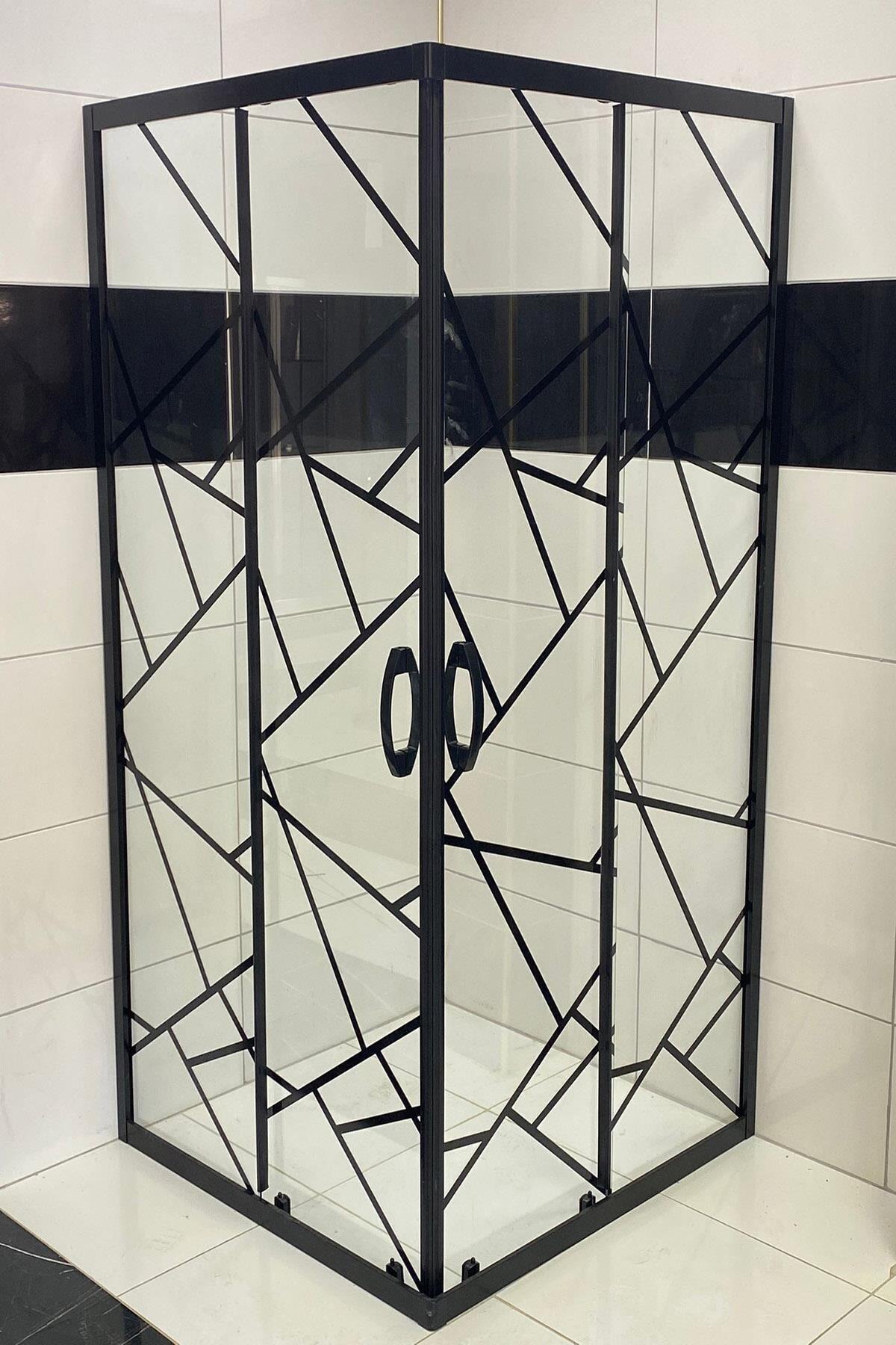 AVRUPA DUŞ 80x140x190 Cm Siyah Çapraz Desenli 5mm Camlı Yükseklik 190 Cm Duşakabin