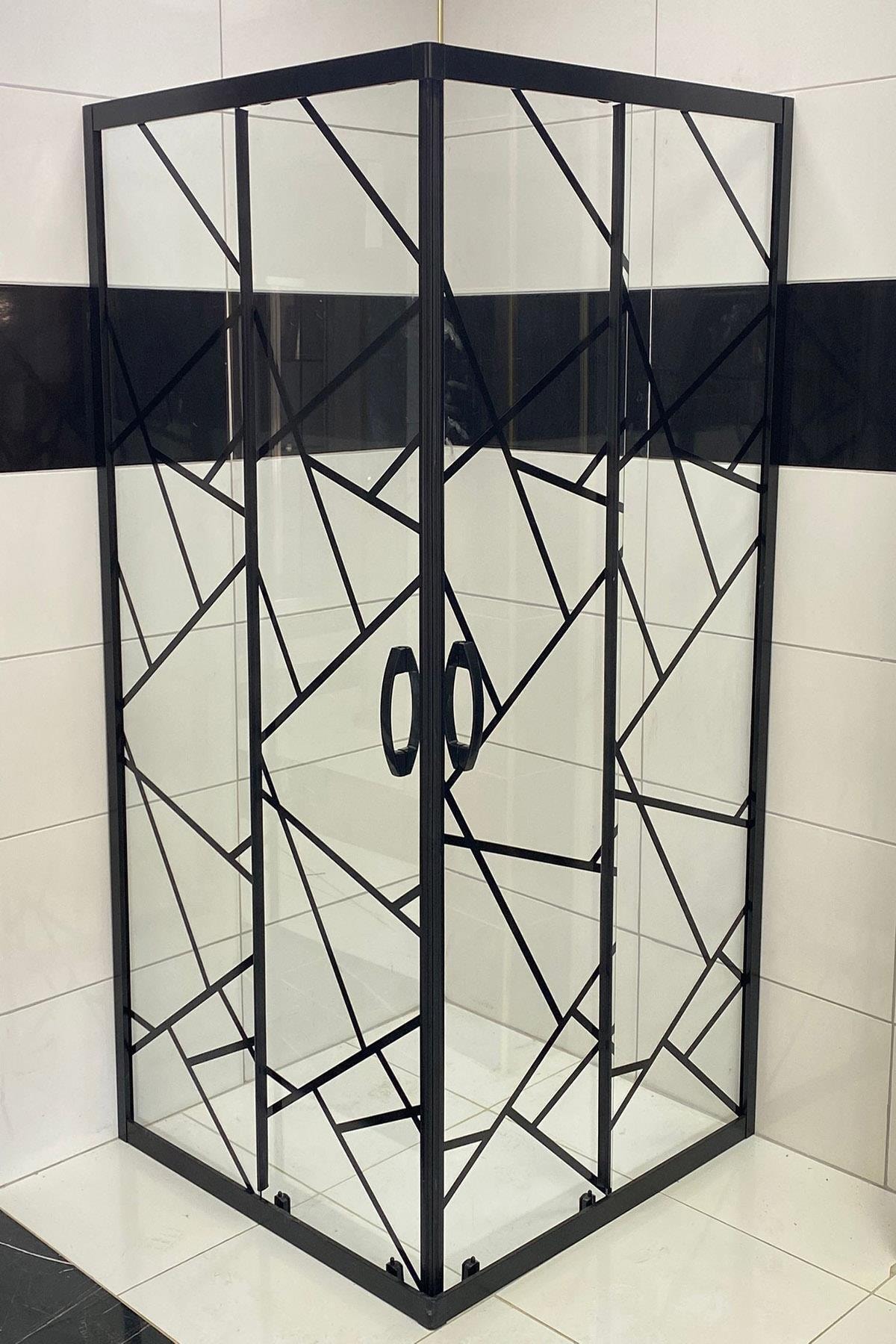 AVRUPA DUŞ 80x140x180 Cm Siyah Çapraz Desenli 5mm Camlı Yükseklik 180 Cm Duşakabin