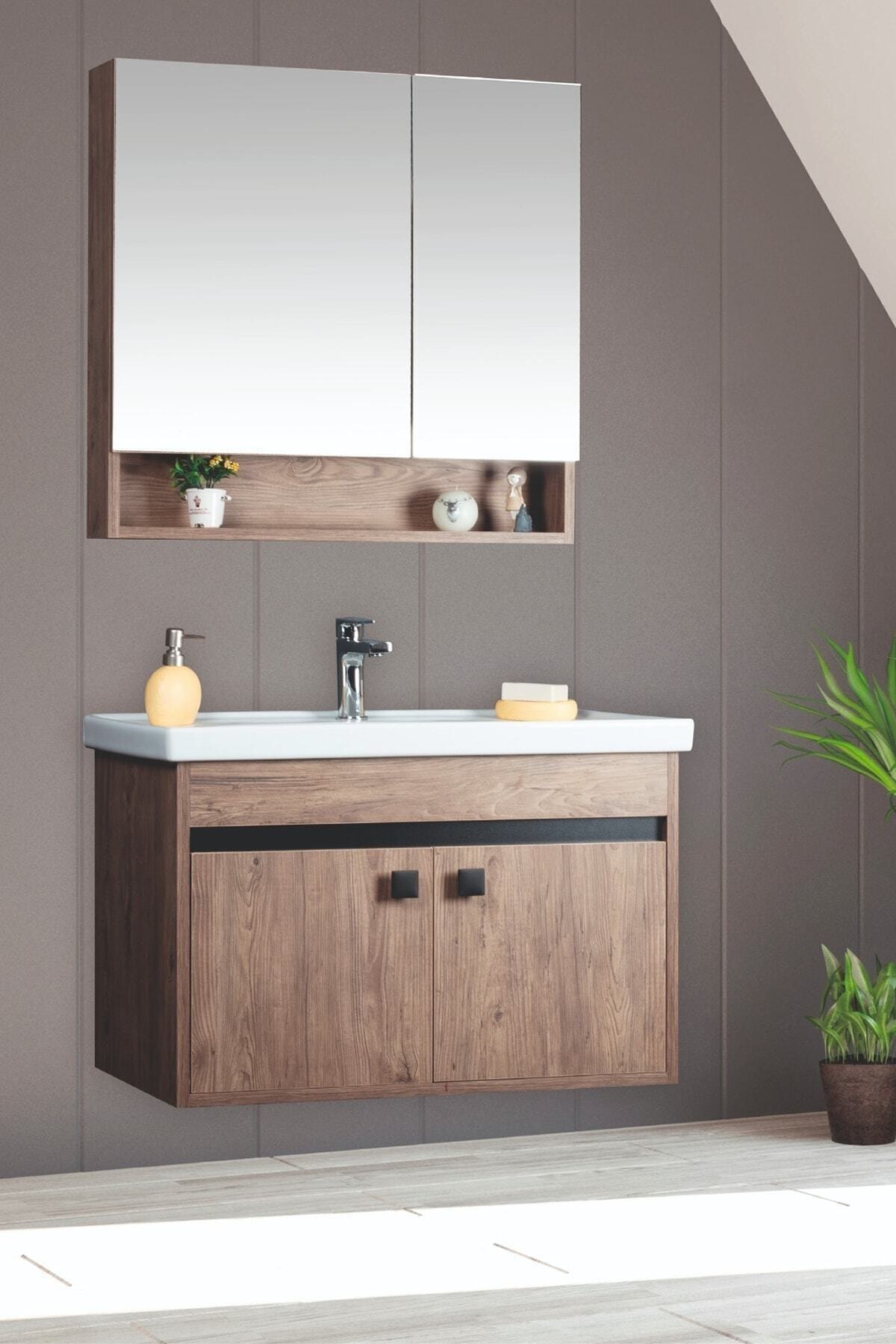 Tekoplus Litos 80 cm Kahverengi Banyo Dolabı Takım