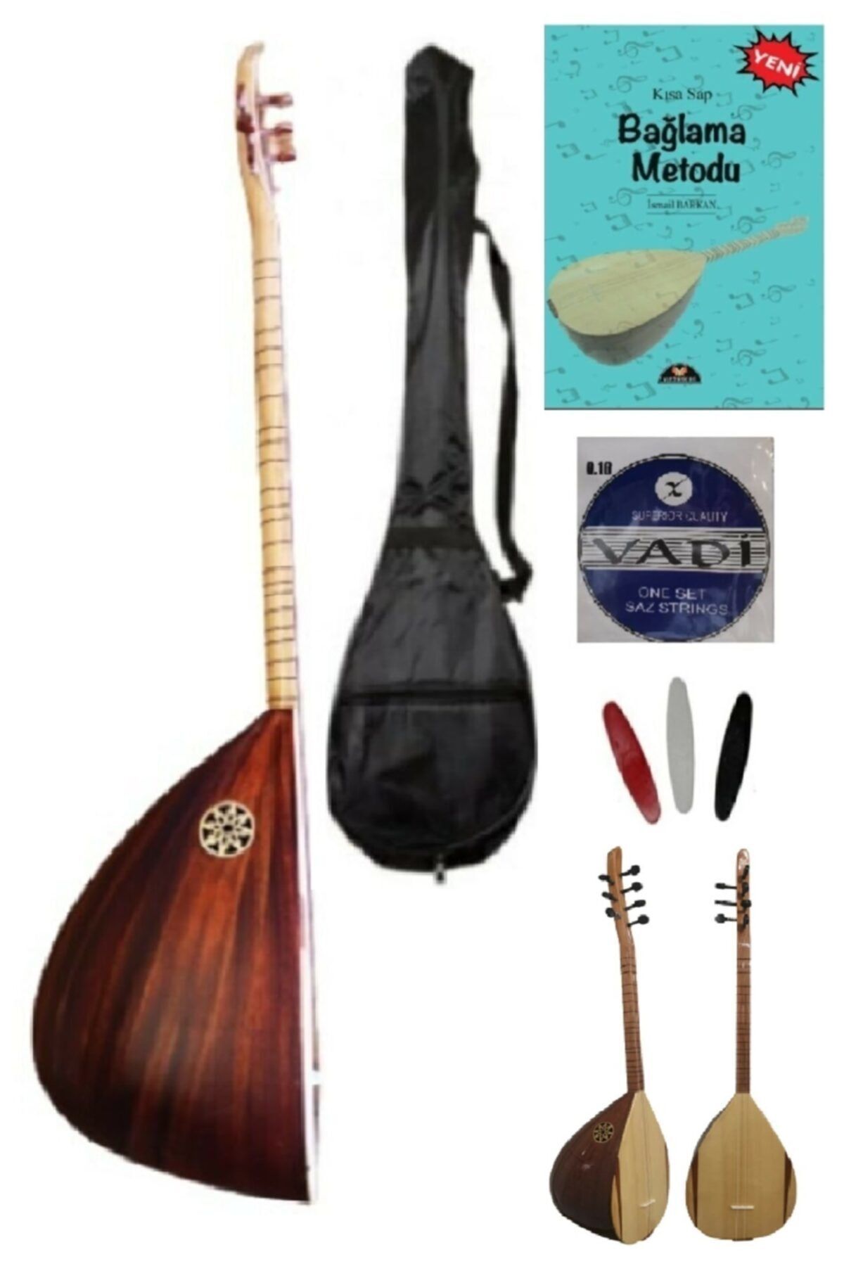 müzikhane Kısa Sap Bağlama Saz Metot Kılıf Yedek Tel Ve Tezene