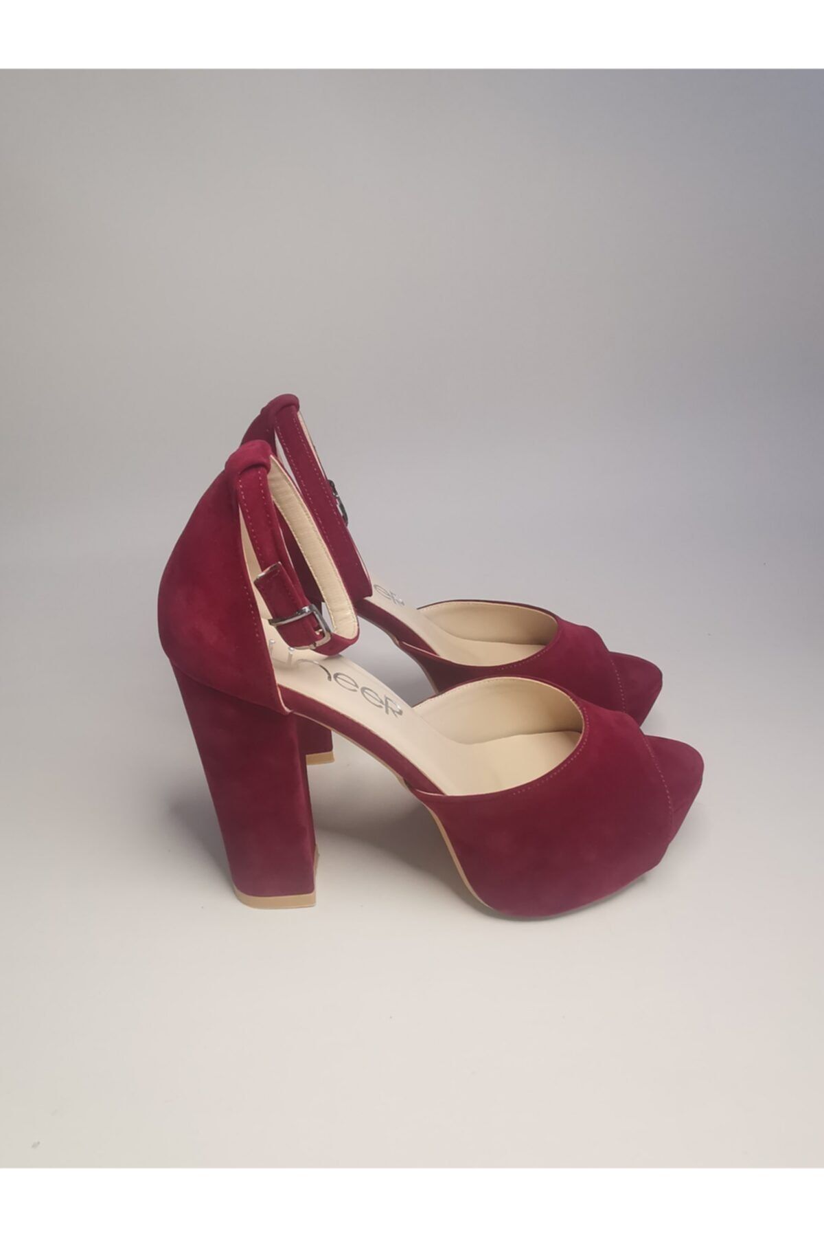 LİNEER Kadın Bordo Süet 12 Cm Platform Topuk Abiye Gelin Kına Ayakkabısı