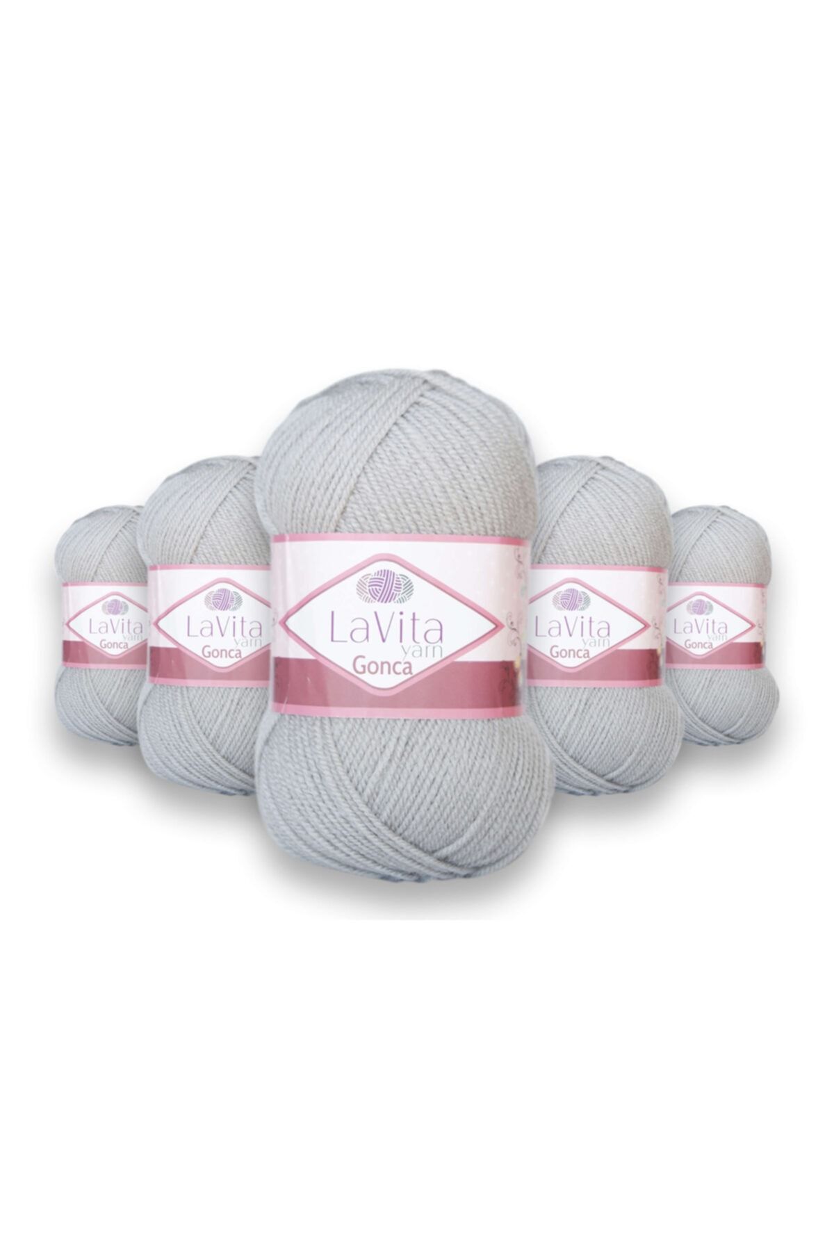 LaVita Yarn Gonca El Örgü Ipligi 5'li Paket Taka Yarn (6013-AÇIK GRİ)