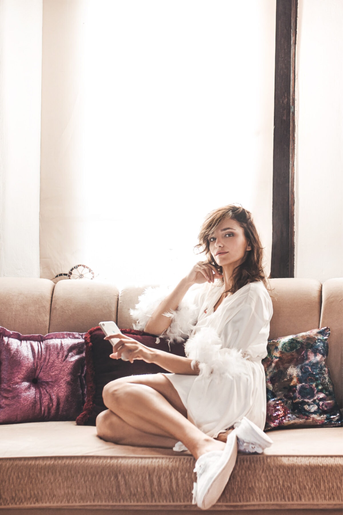 Mita Concept Beyaz Otriş Detaylı Sabahlık