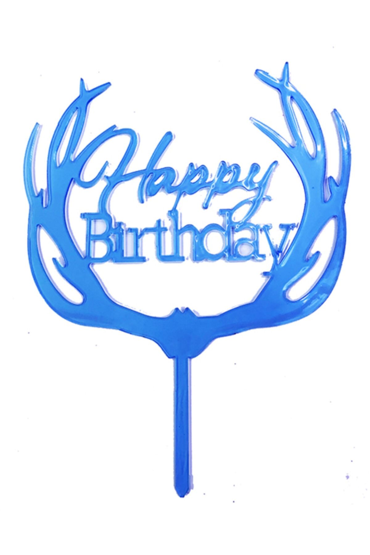 AÇIK KAPI Happy Birthday Yazılı Pasta Süslemesi Kek Çubuğu Mavi Renk 13 Cm