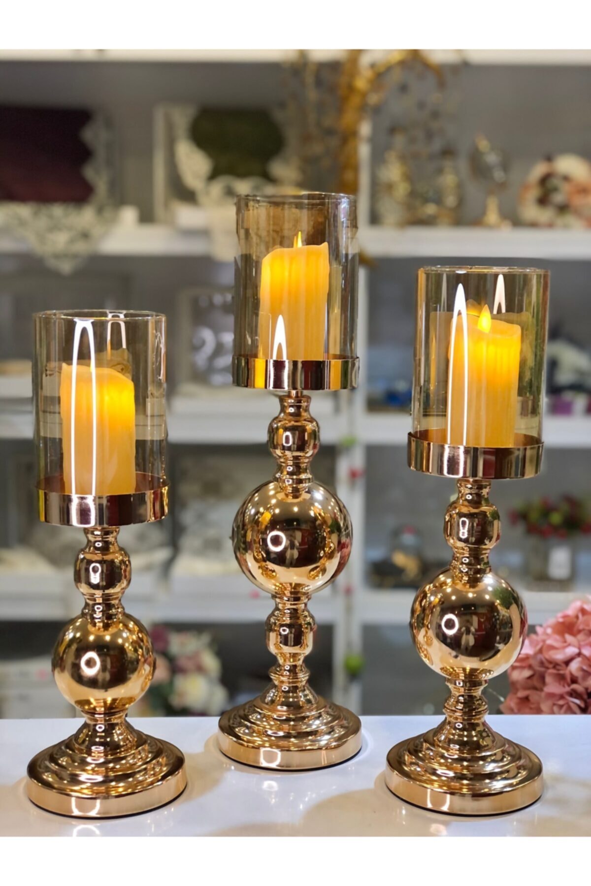Levn Home Top Modelli 3'lü Gold Şamdan