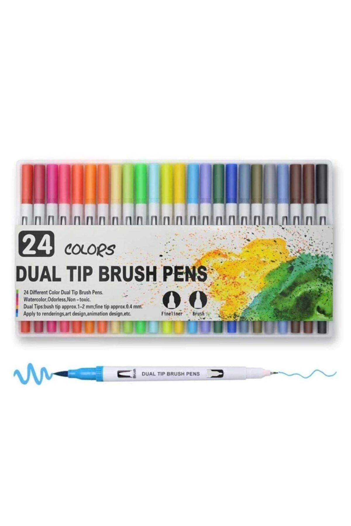 armex Brushpen Ve Fineliner 24 Renk Set Çift Taraflı Fırça Ve Yazı Ucu
