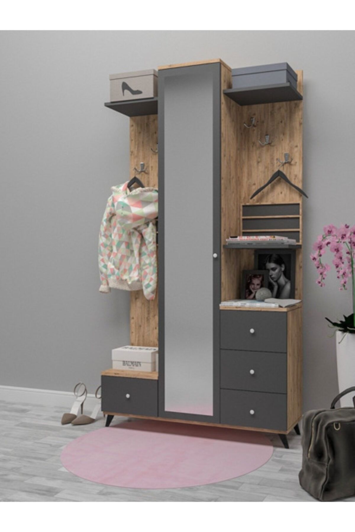 Alvers Mobilya Grey Portmanto Atlantik Çam Rengi Tamamı Mdf
