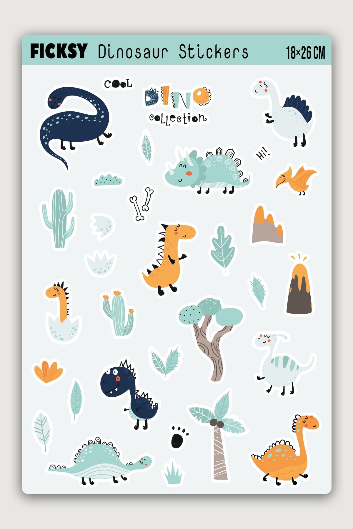 Ficksy Sevimli Dinozor Sticker Seti - 31 Adet Etiket Çıkartma