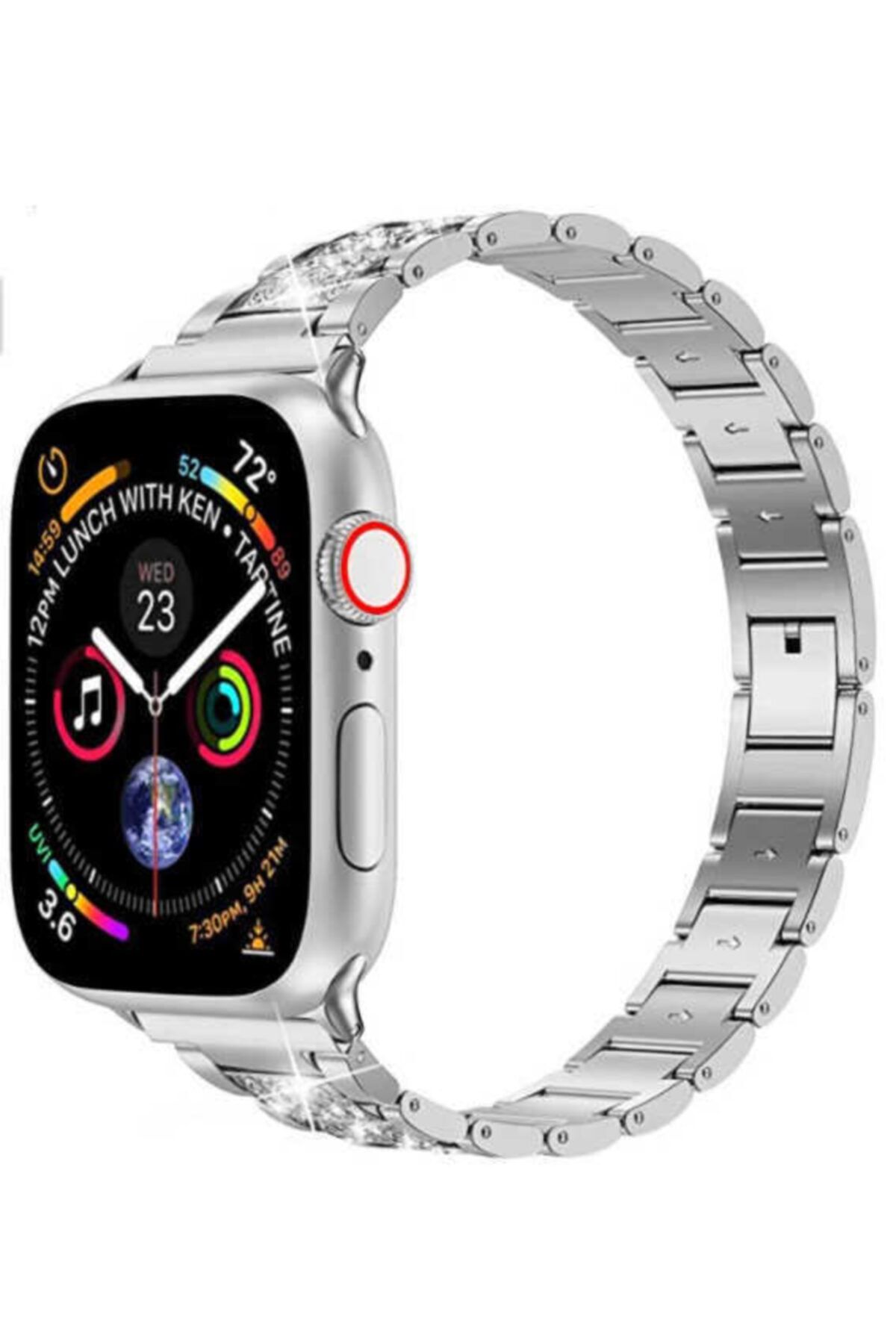 Apple Watch Seri 2/3/4/5/6/se 44mm Uyumlu Nezih Case Wiwu Three Beads Set Auger Metal Kordon Gümüş