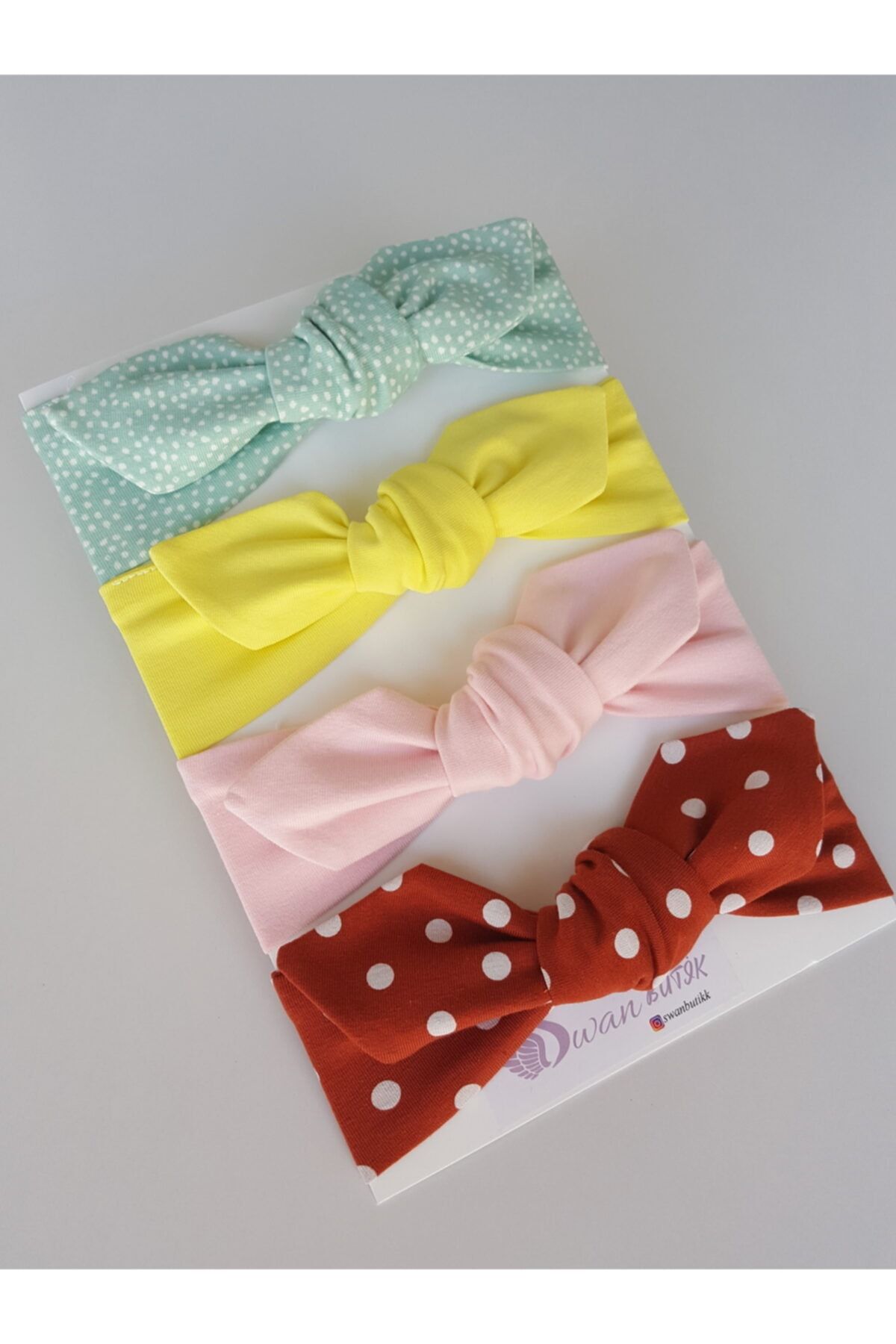 swan butik Kız Çocuk Bebek Bandana Toka Seti 4'lü Pudra Pembe, Sarı, Mint, Kiremit