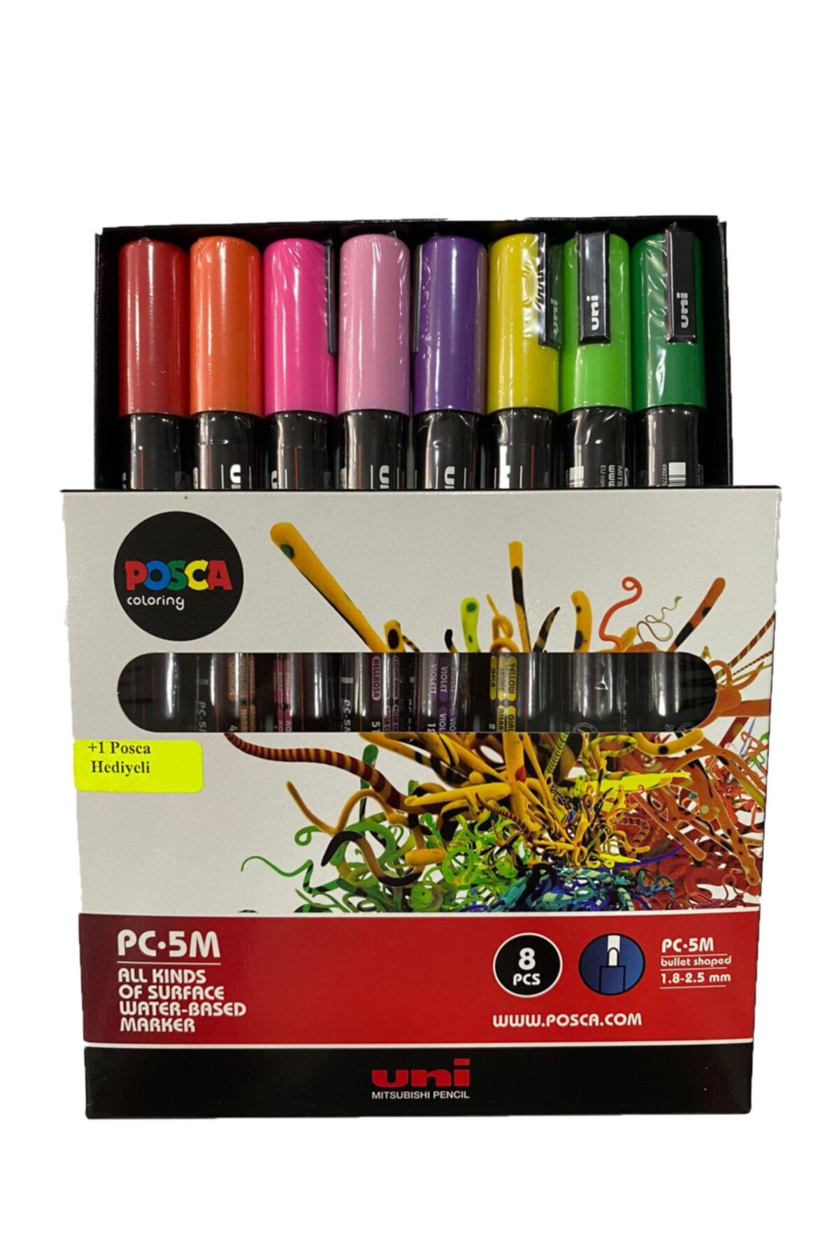 UNİBALL Posca 1.8-2.5 Su Bazli Poster Markörü Ana Renk 7+1 Pc-5m Çiçek Renkler