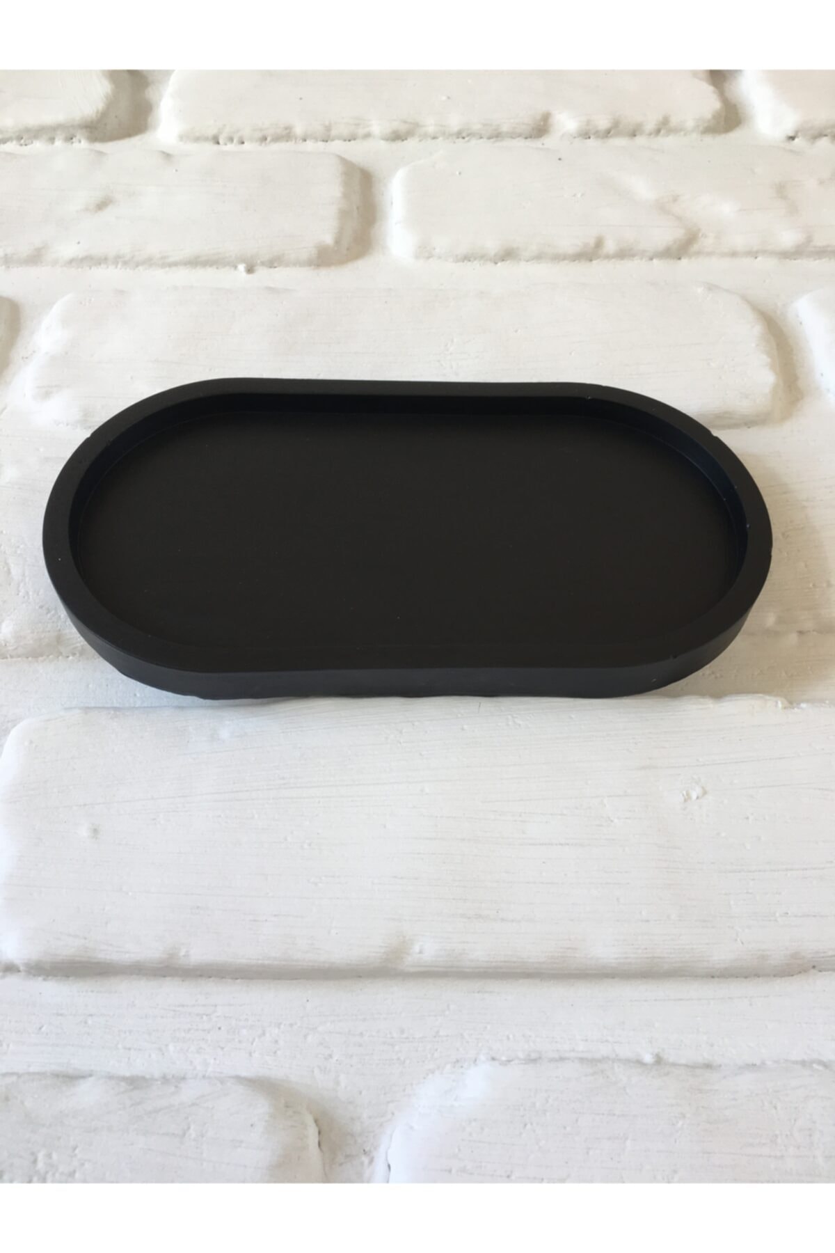Koala Store Dekoratif Küçük Oval Bohem Beton Tepsi Siyah 18*9*2 Cm