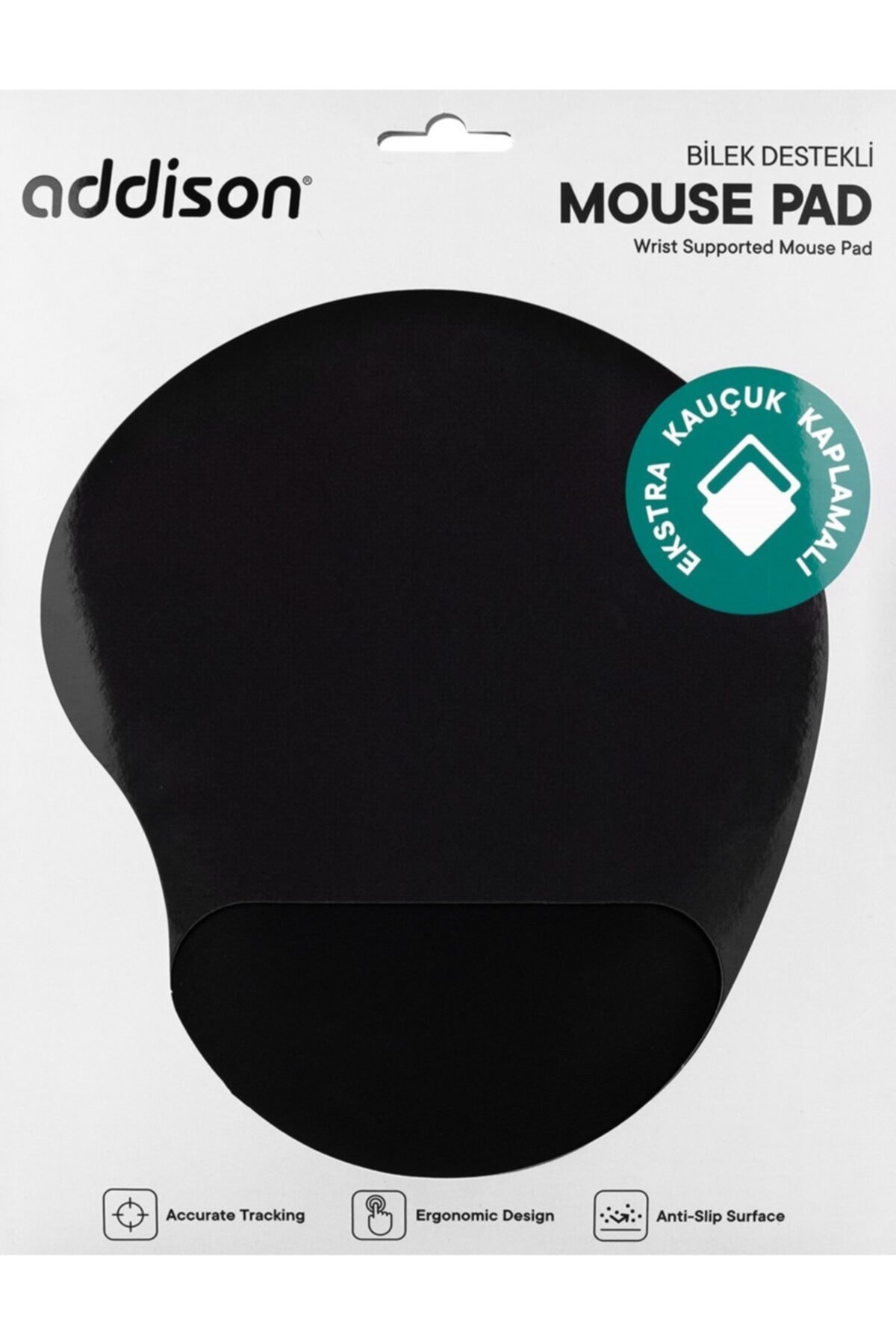 ADDISON 300152 Siyah Ekstra Kauçuk Kaplamalı Bileklikli Mouse Pad