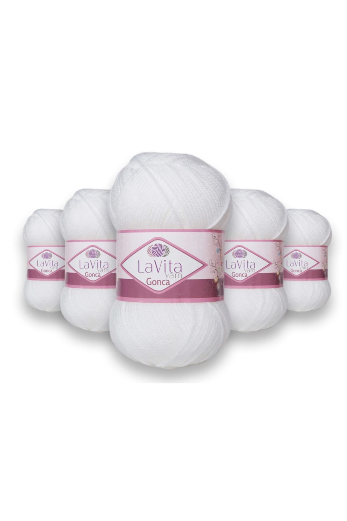 LaVita Yarn Gonca El Örgü Ipligi 5'li Paket Taka Yarn (1002-BEYAZ)