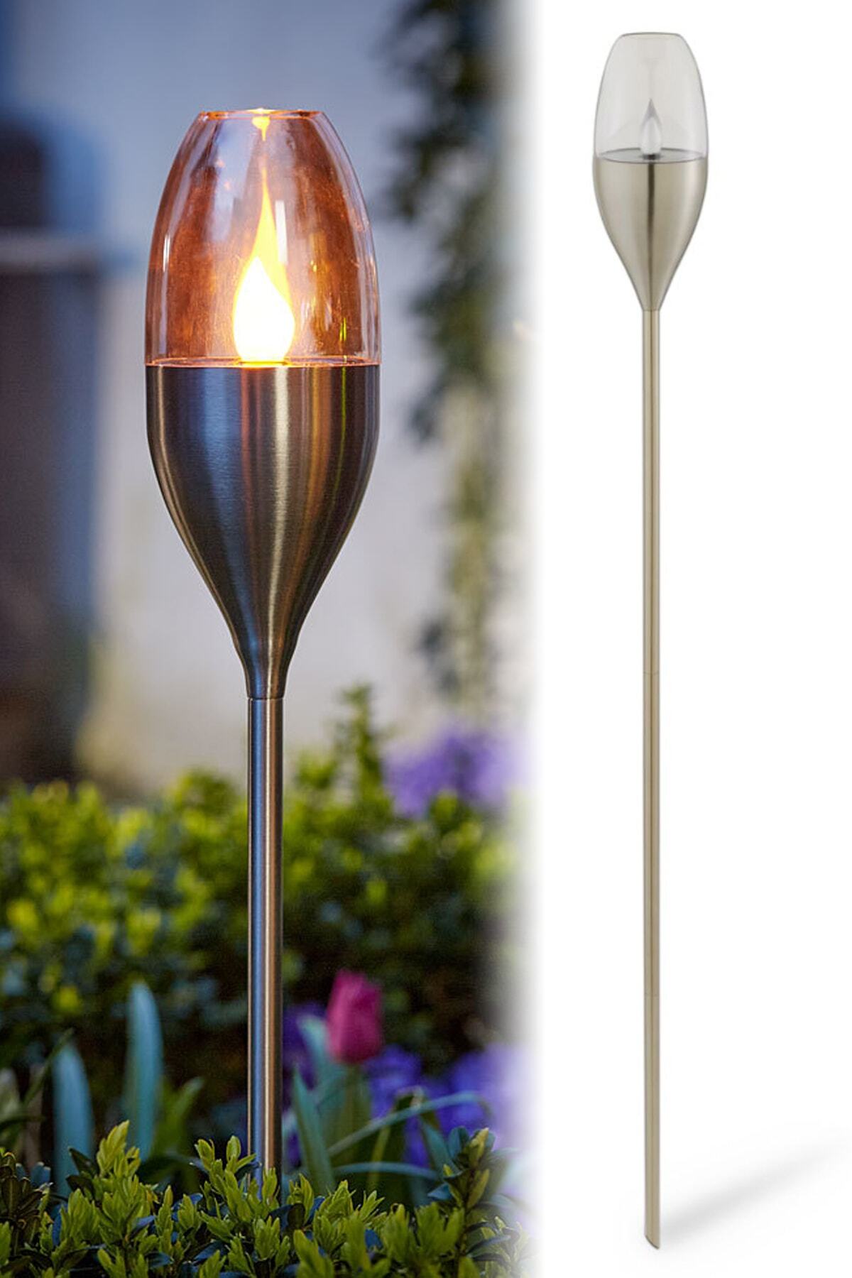 Binbirreyon Güneş Enerjili Dev Boy Çelik Solar Aydınlatma Meşale Bahçe Lambası 112cm Ag056