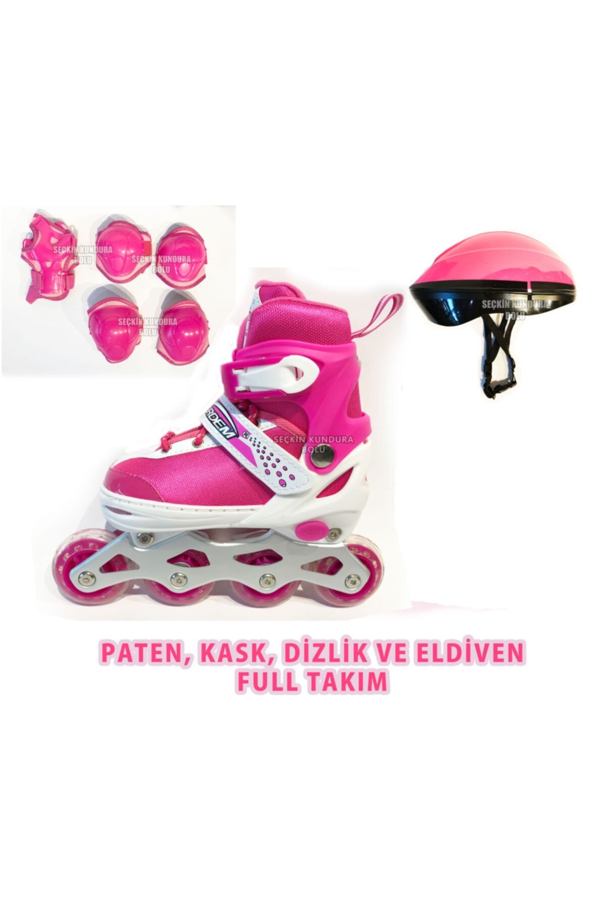 Erdem Çocuk & Genç Silikon 4 Teker Ayarlanabilir Pembe Full Paten Takımı