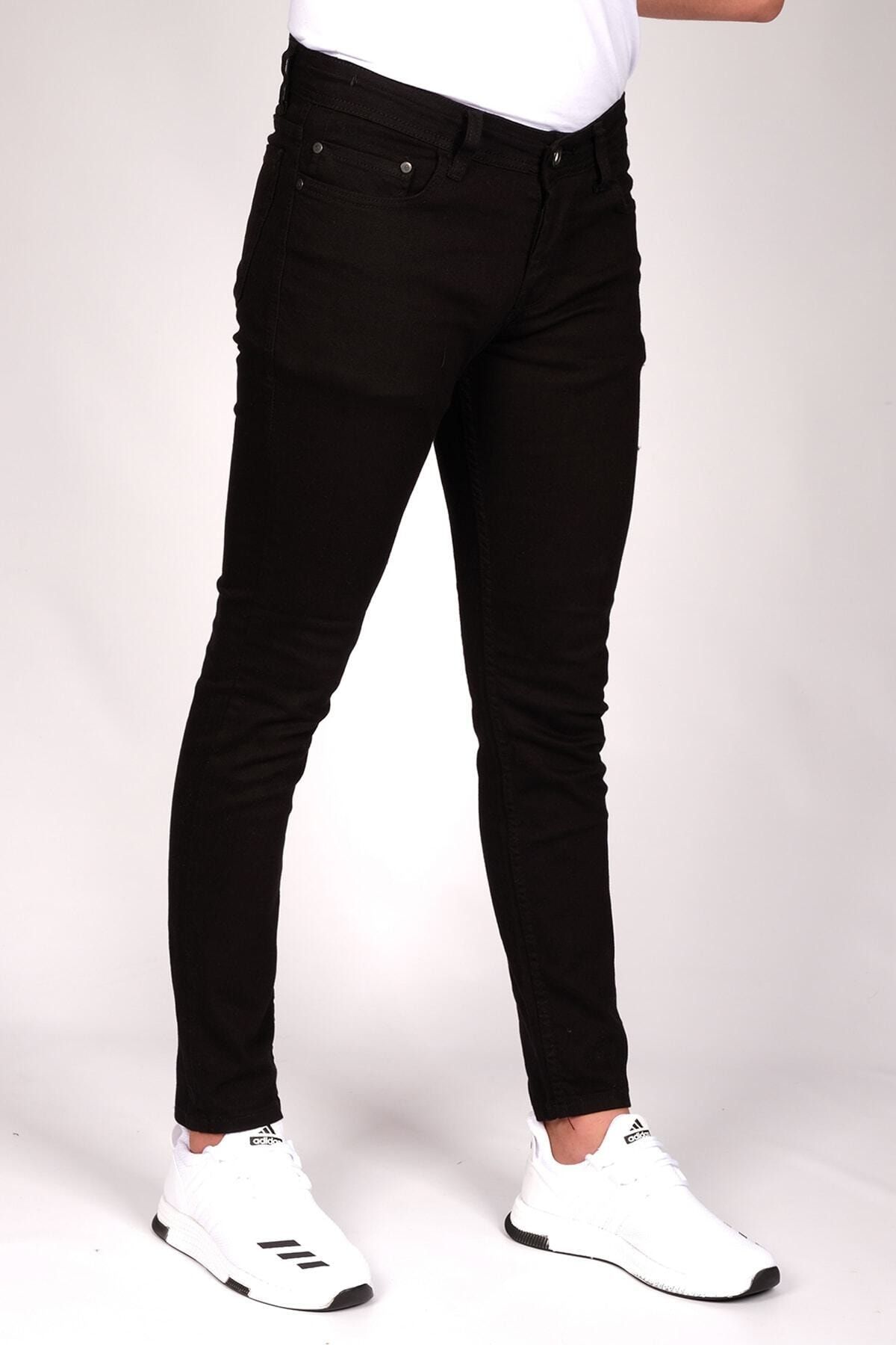 parti selesi Erkek Slim Fit Dar Kesim Kot Pantolon Siyah
