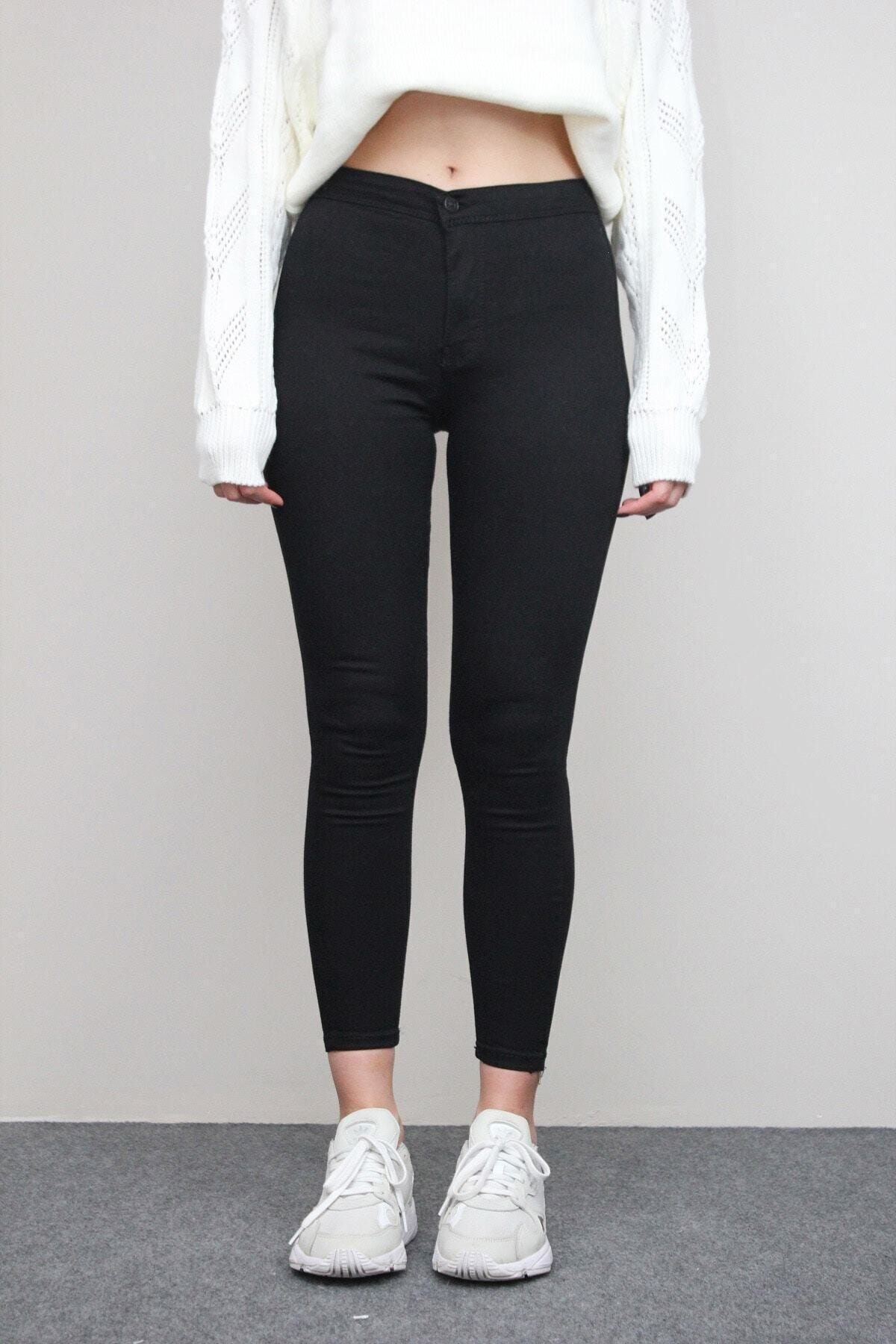 parti selesi Kadın Siyah Solmayan Yüksel Bel Likralı Toparlayıcı Skinny Jeans Pantalon