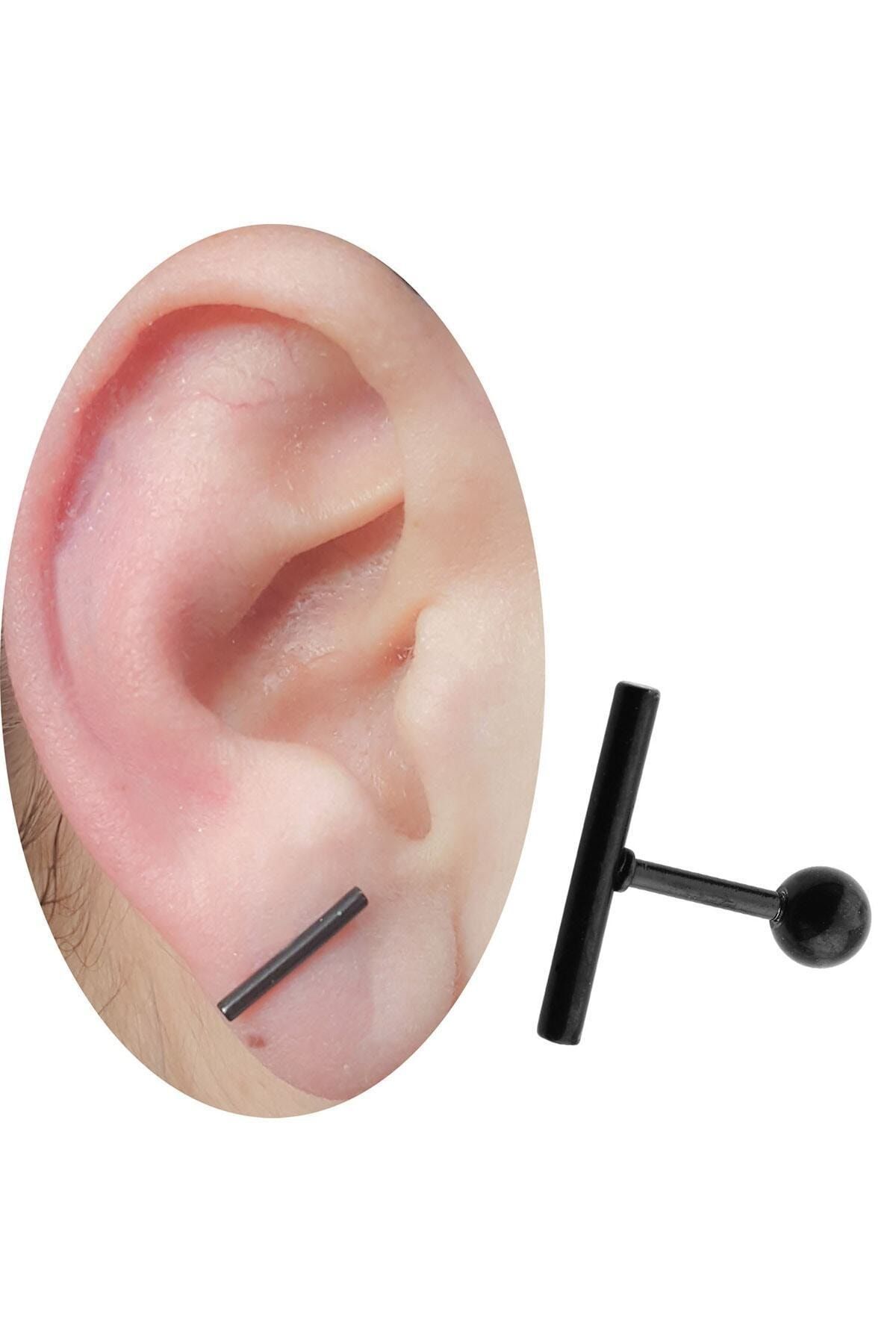 Cadının Dükkanı Cerrahi Çelik Siyah 14 mm Çizgi Objeli Kulak-kıkırdak-helix Piercing