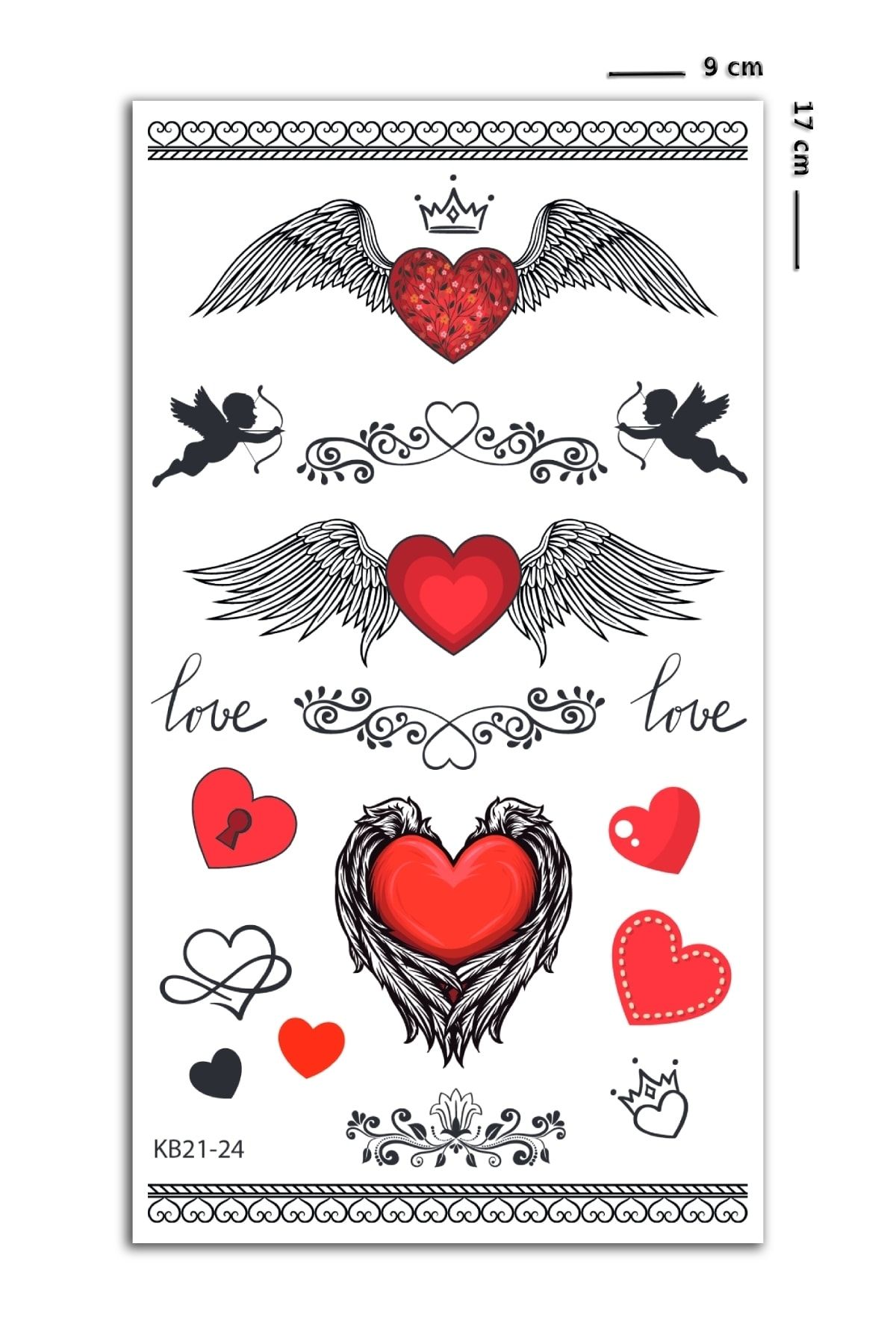 BP Tattoo Kanatlı Kalpler Geçici Dövme